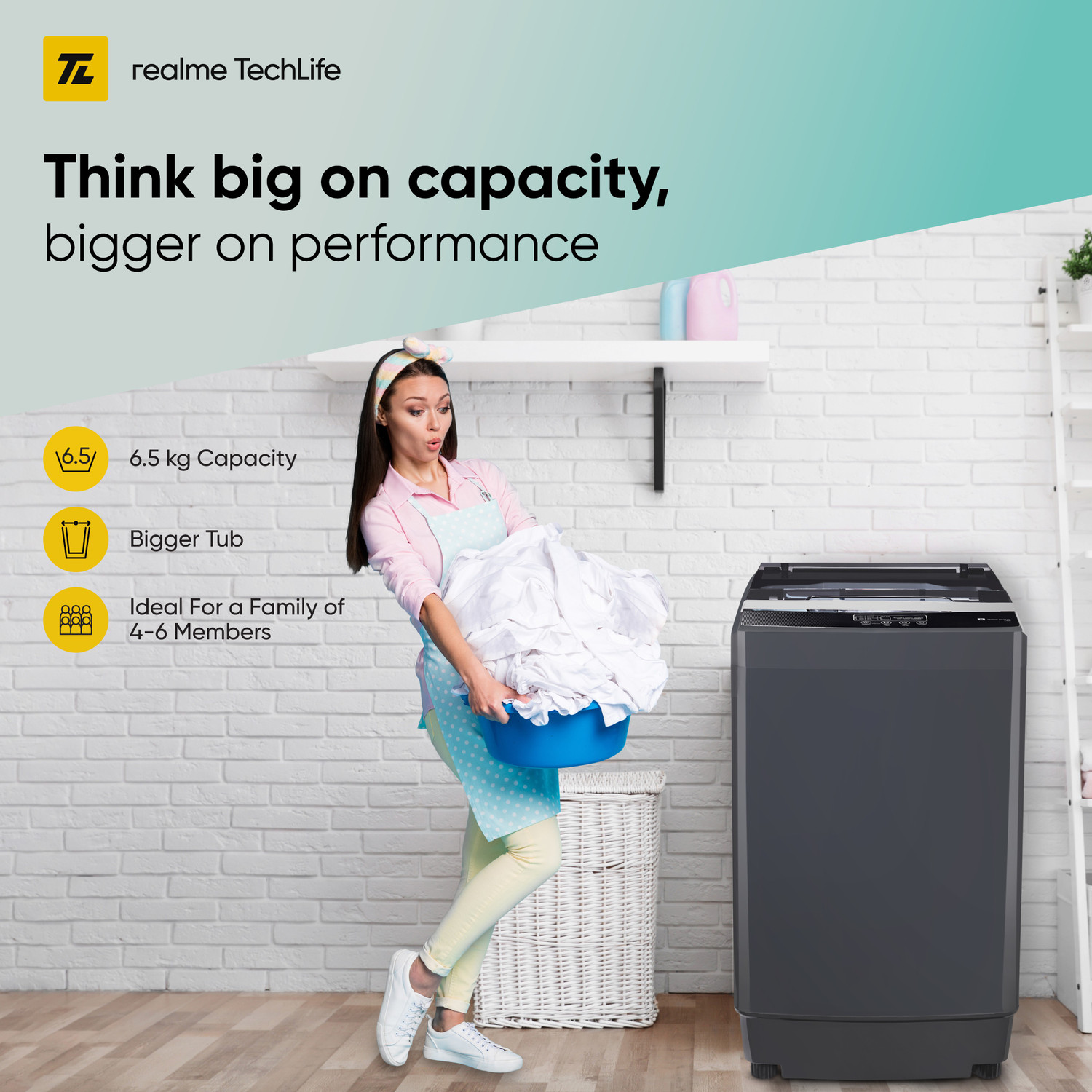 Image of realme TechLife 6.5 kg 5 Star rating Fully Automatic Top Load Washing Machine Grey