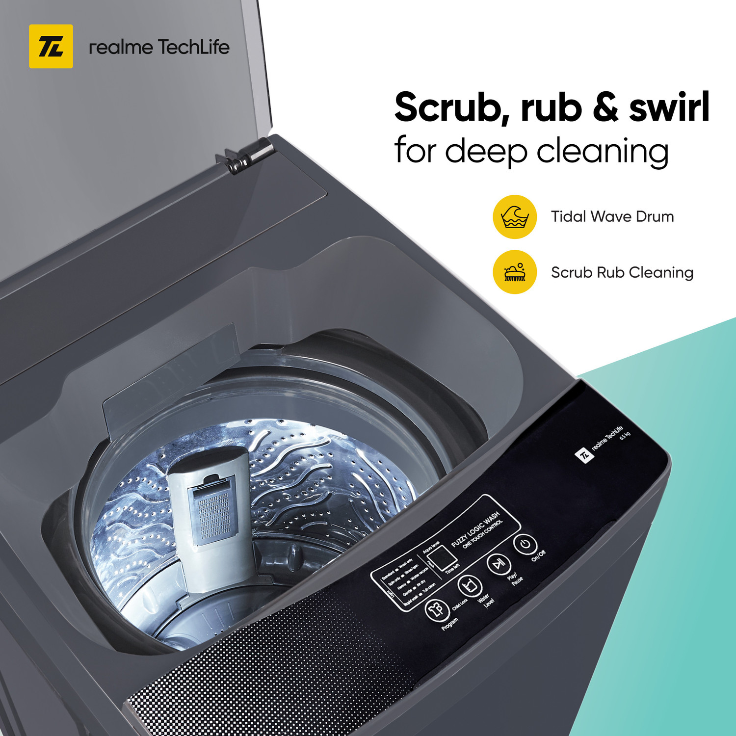 Image of realme TechLife 6.5 kg 5 Star rating Fully Automatic Top Load Washing Machine Grey