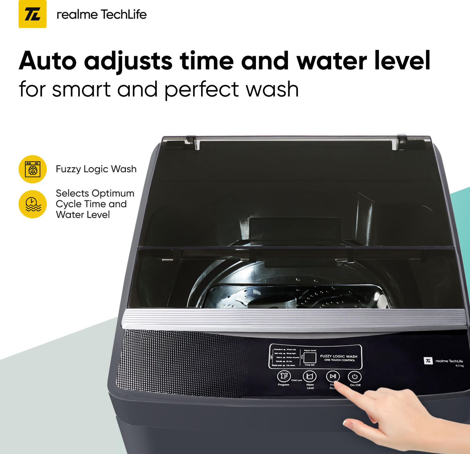 Image of realme TechLife 6.5 kg 5 Star rating Fully Automatic Top Load Washing Machine Grey