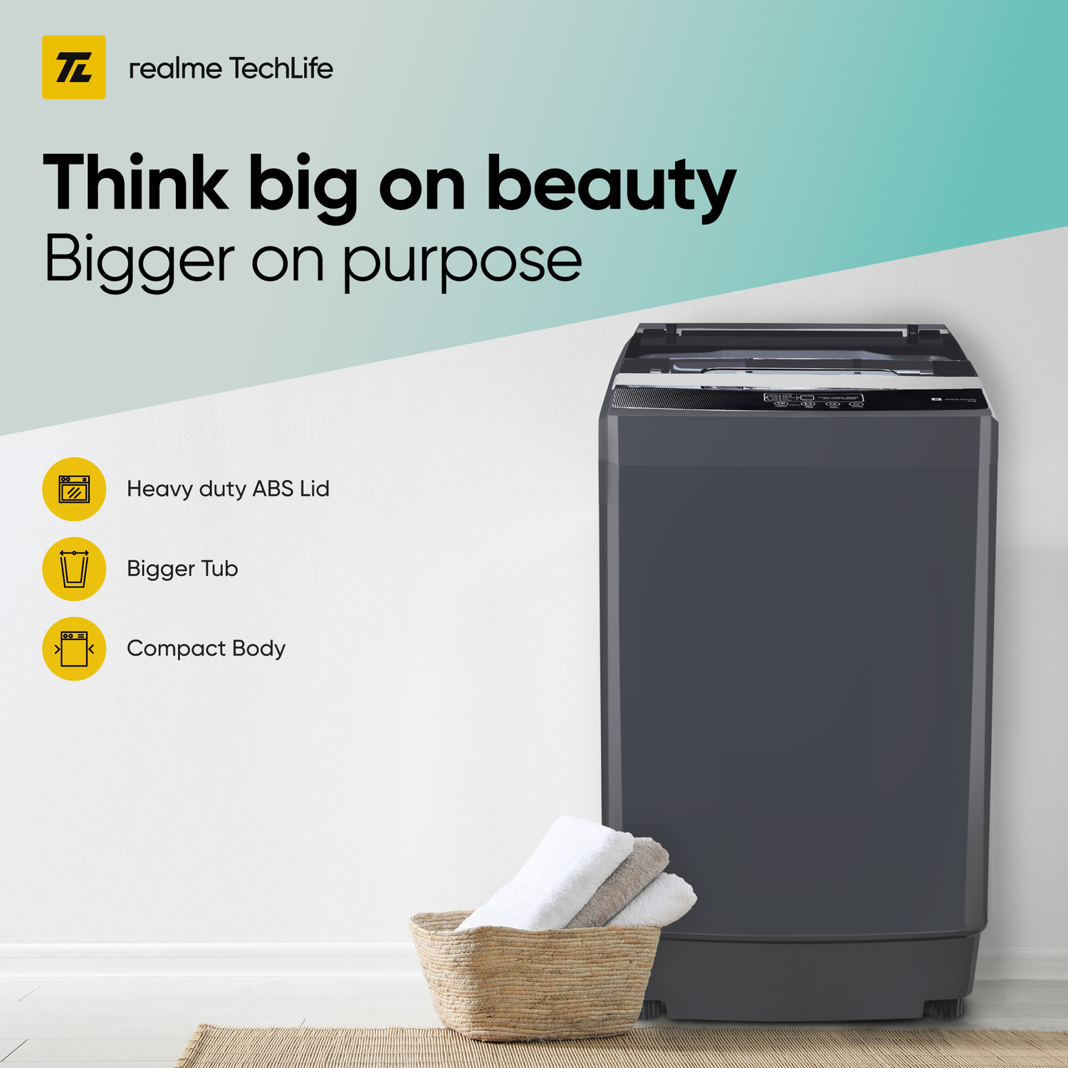 Image of realme TechLife 6.5 kg 5 Star rating Fully Automatic Top Load Washing Machine Grey