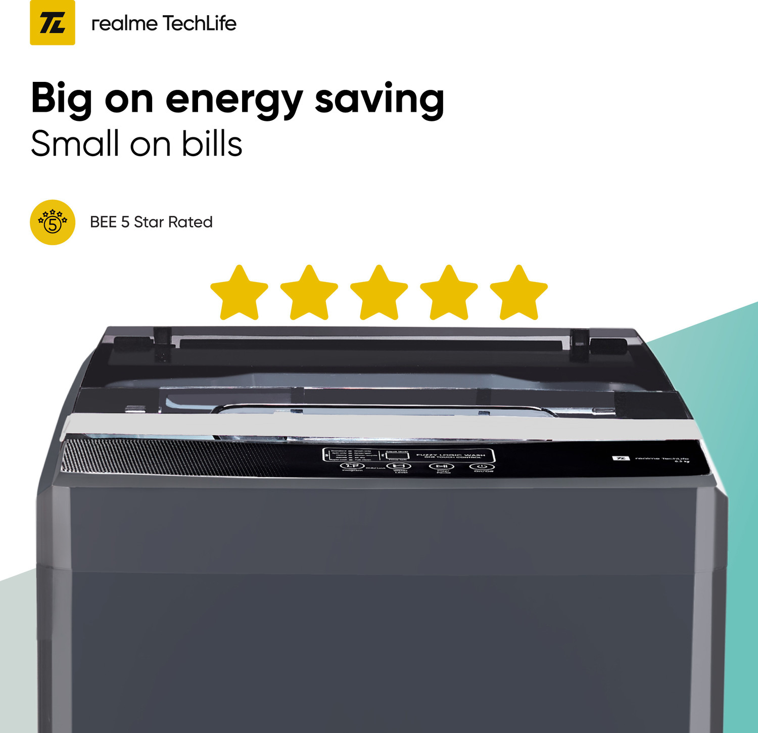 Image of realme TechLife 6.5 kg 5 Star rating Fully Automatic Top Load Washing Machine Grey