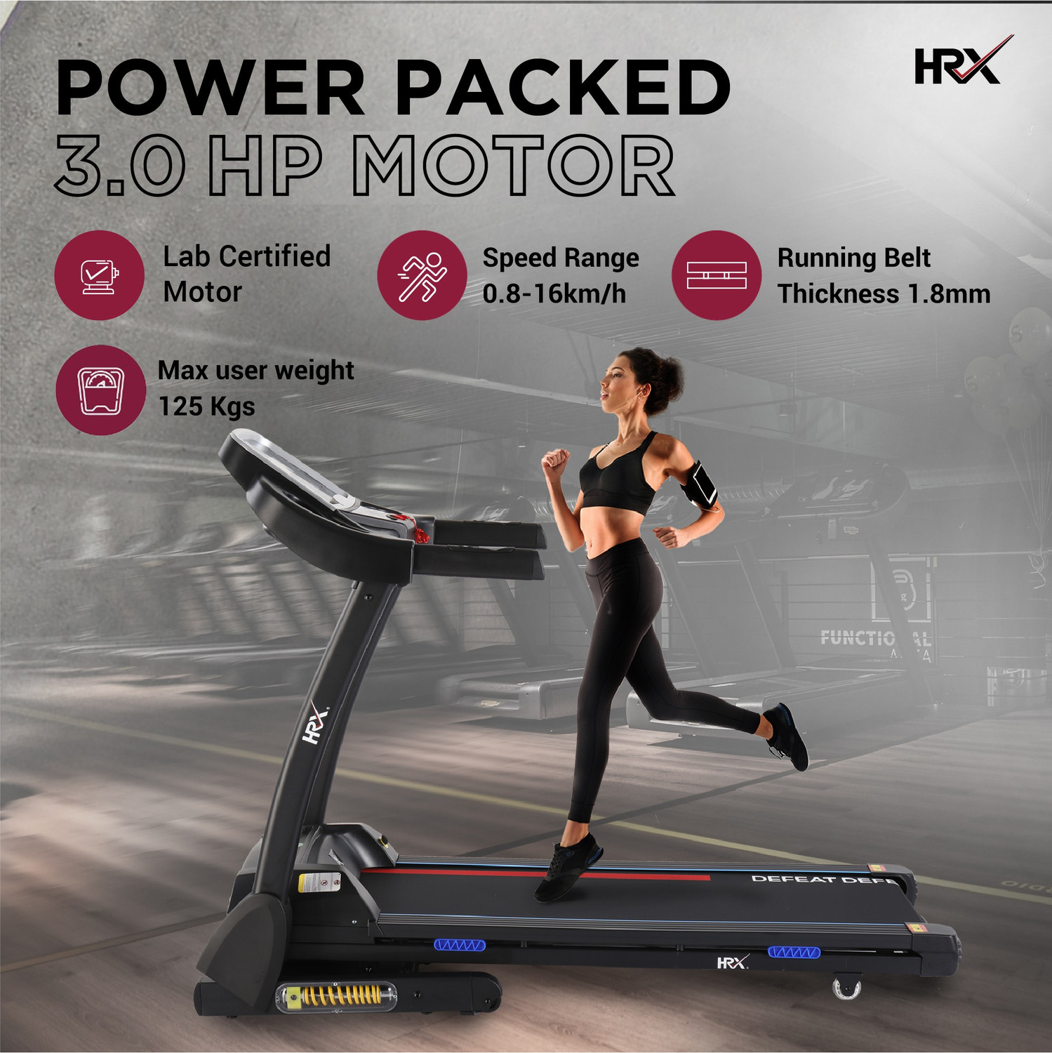 Image of HRX Runner Pro with Auto Incline ,3 Hp Peak foldable Treadmill (Max Weight:100 kg)