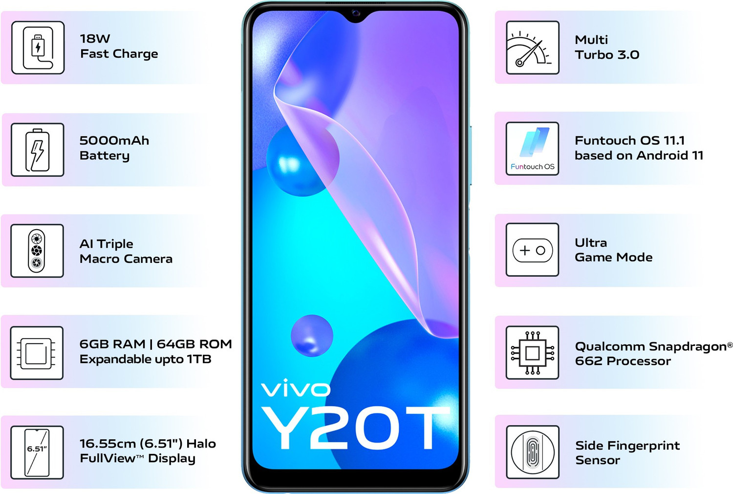 Image of vivo Y20T (Purist Blue, 64 GB)