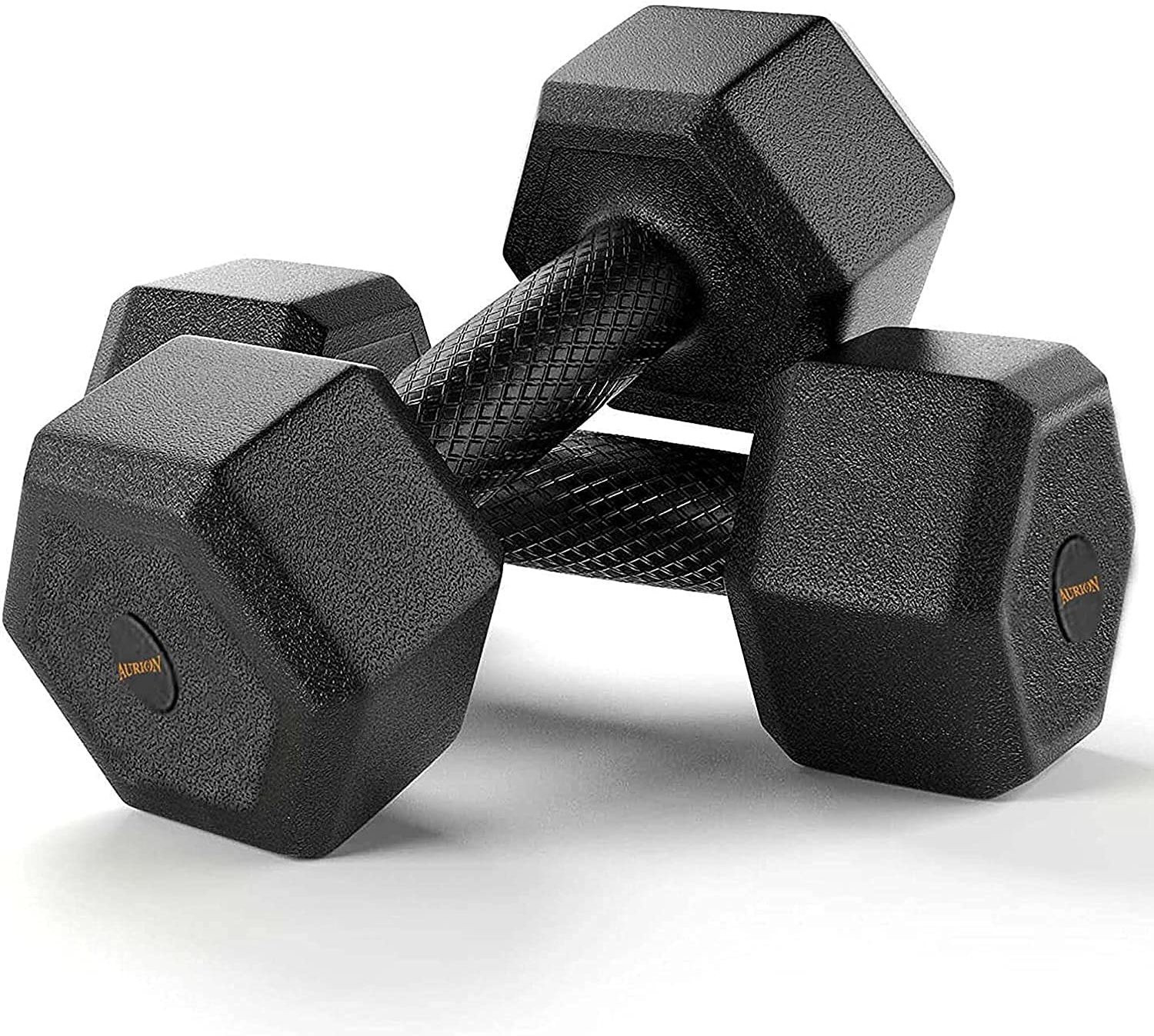 Image of Aurion Hexa PVC Dumbbells Set of 2 (5kg x2) for home gym and fitness workout exercise Fixed Weight Dumbbell