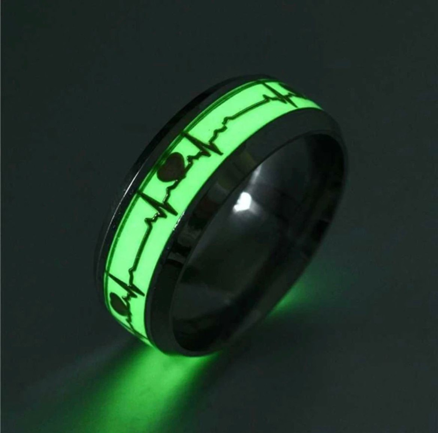 Image of PAKIZA PAKIZA STYLISH COUPLE HEARTBEAT RINGS /NEON TEXTURE GLOWS AT DARK /SOLID QUALITY METAL USED IN THIS PRODUCT Stainless Steel, Tungsten, Brass, Metal, Alloy, Enamel Titanium, Gold, Black Silver, Rhodium Plated Ring