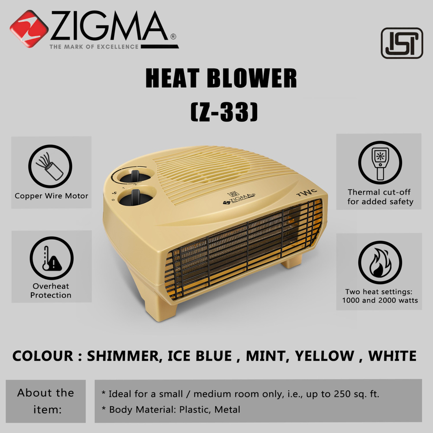 Image of zigma ISI Certified Z-33 Fan Room Heater