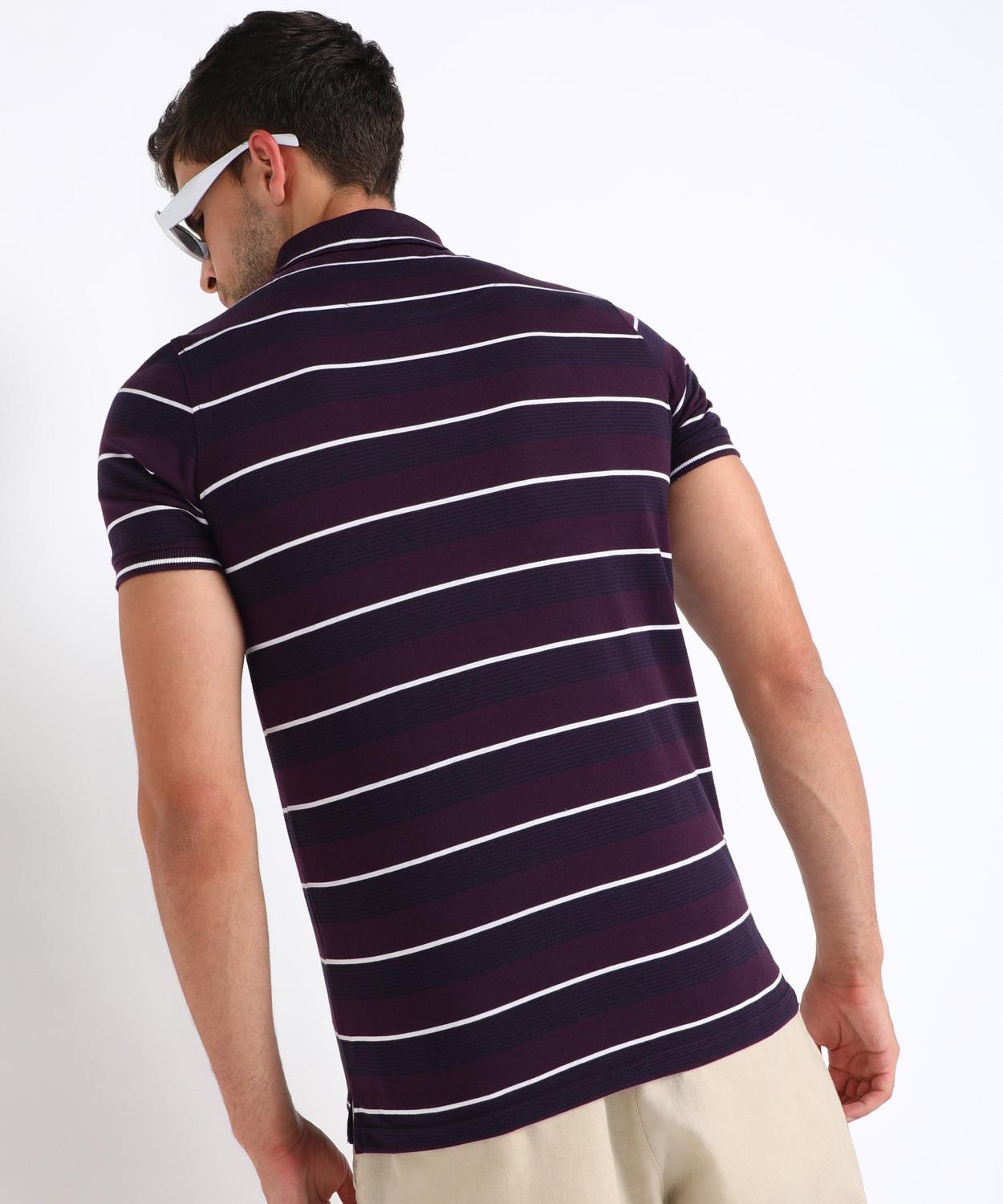 Image of LAWMAN Striped Men Polo Neck Multicolor T-Shirt