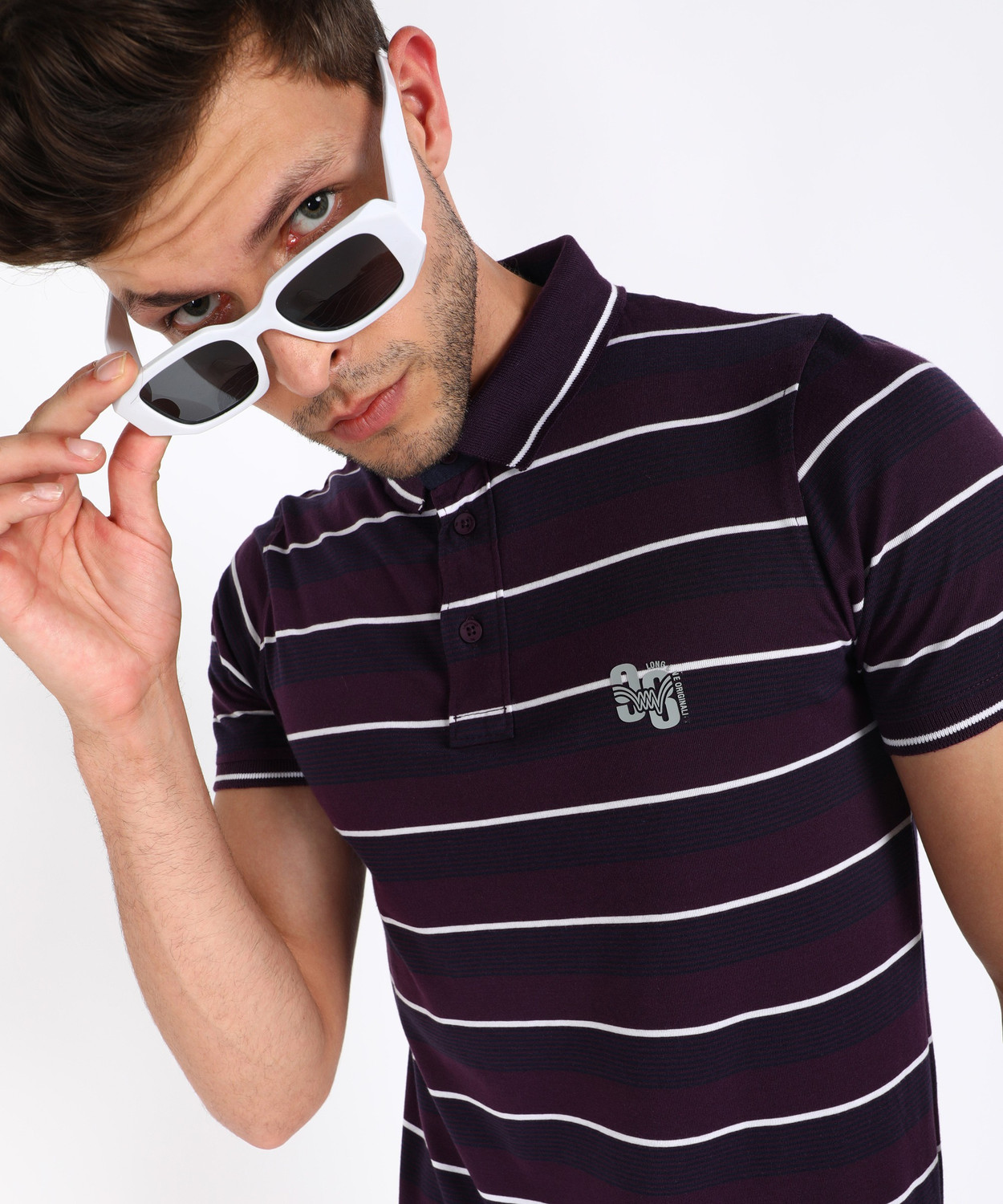 Image of LAWMAN Striped Men Polo Neck Multicolor T-Shirt