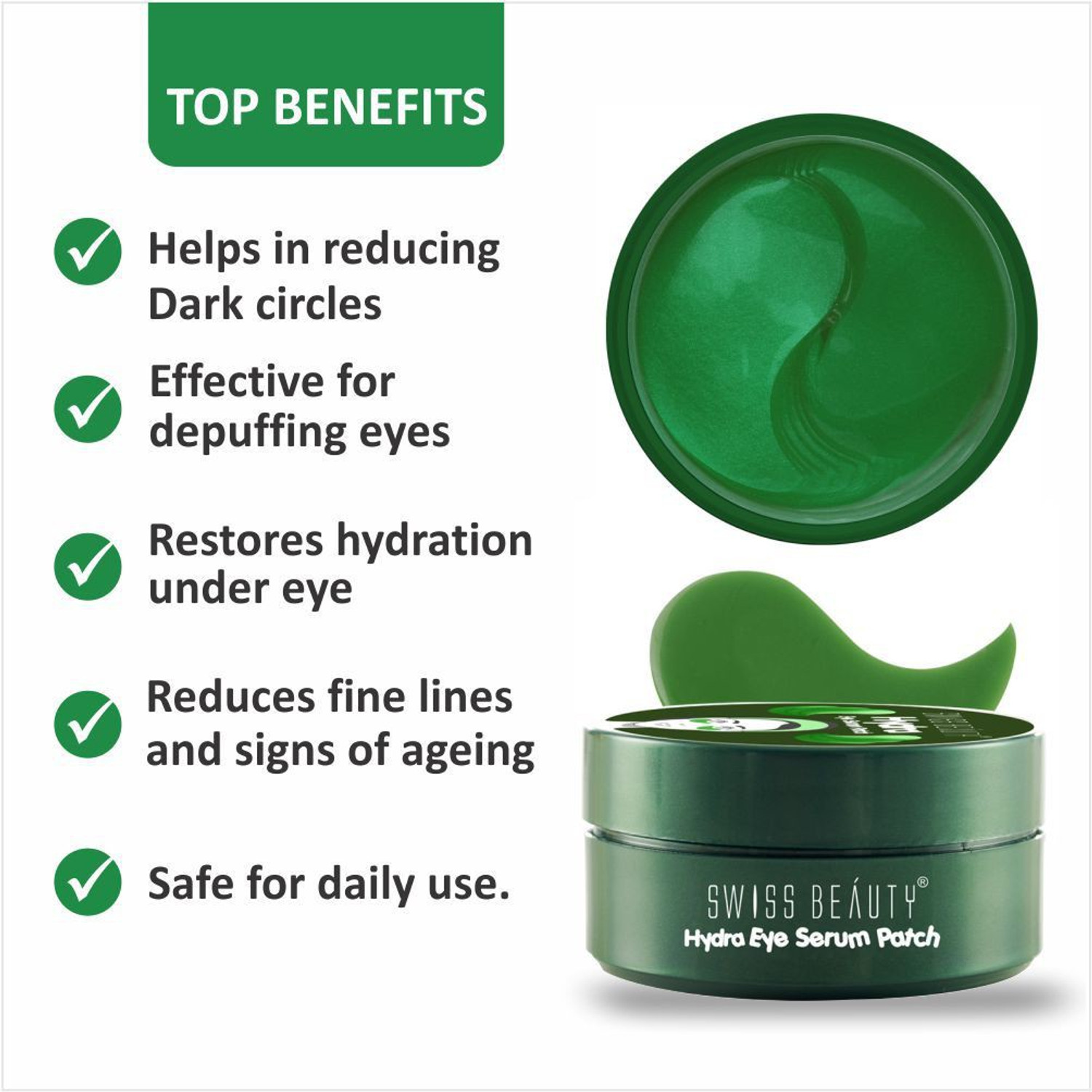 Image of SWISS BEAUTY Hydra Eye Serum Patch for Nourishment | Anti-wrinkle | Anti-aging | Reduce Dark Circles - (AloeVera, Pack of 60pcs)