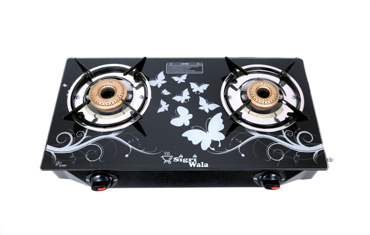 Image of Sigri-wala Primecook Manual Cute Design Toughened Glass Gas Stove Stainless Steel Manual Gas Stove