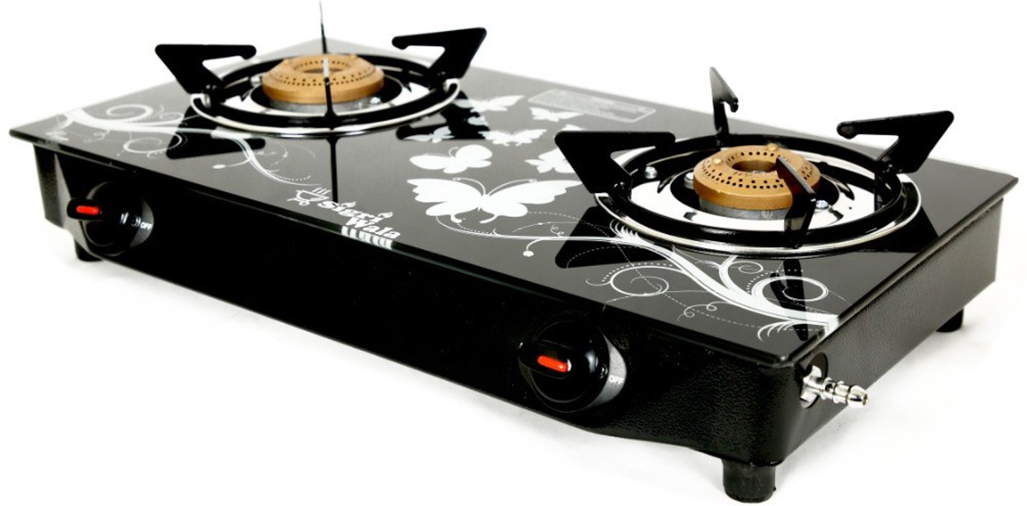 Image of Sigri-wala Primecook Manual Cute Design Toughened Glass Gas Stove Stainless Steel Manual Gas Stove