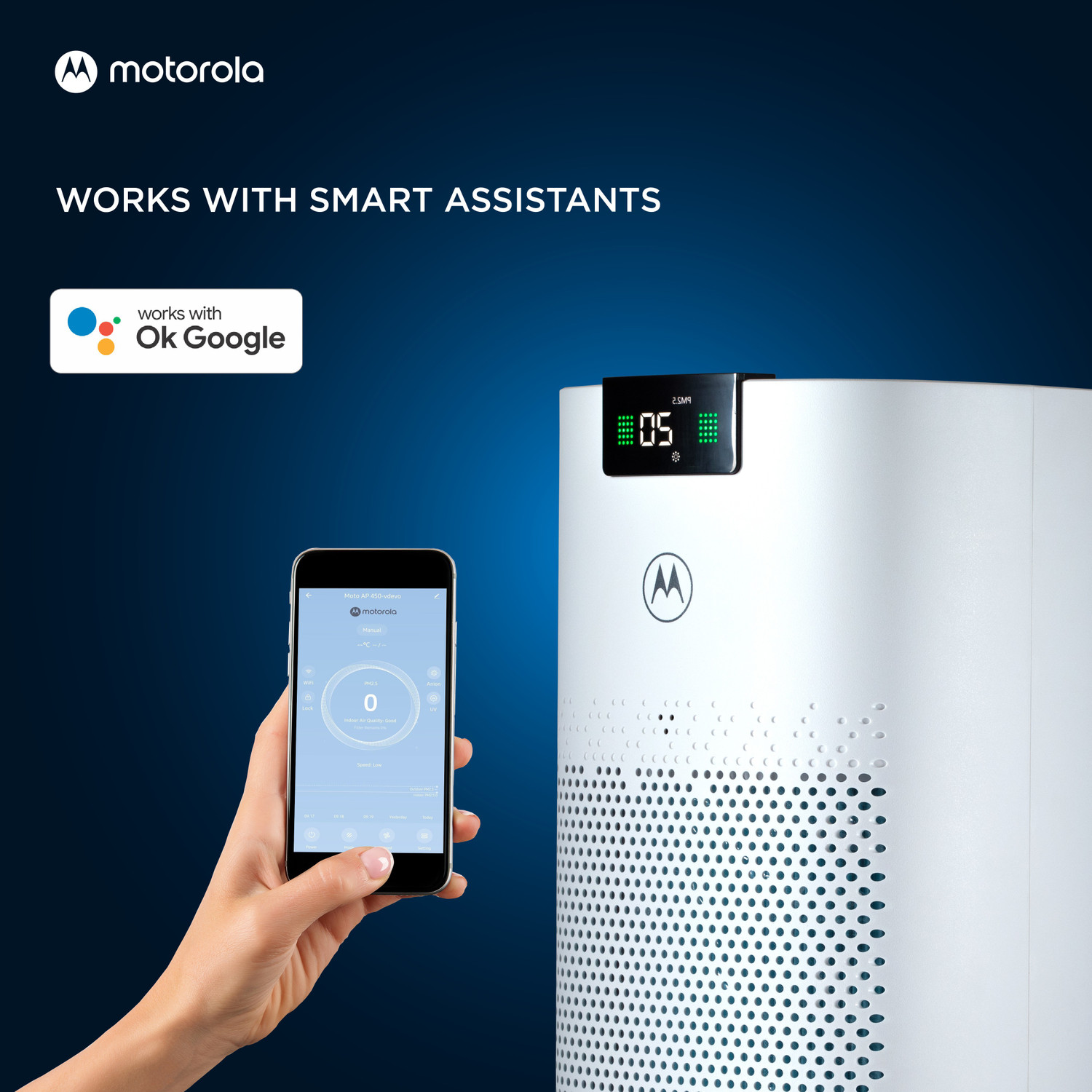 Image of MOTOROLA AP 450 with HEPA Filter, Smart App Connectvity Portable Room Air Purifier