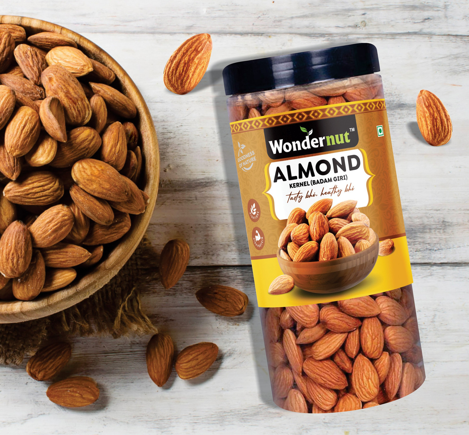 Image of Wondernut California Almond Badam 1kg ( Pack of 4 - 250g Each) Almonds