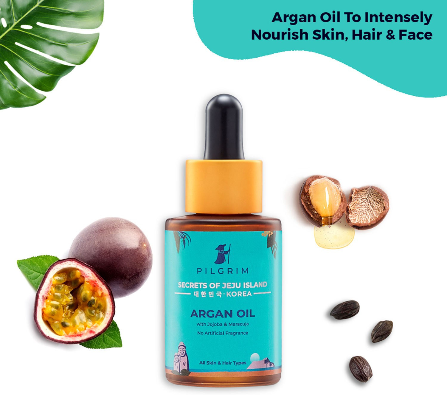 Image of Pilgrim Argan Oil for Healthy Hair, Face, Nails & Skin | Korean Skin Care Products with Jojoba Oil, Maracuja Oil | 100% Safe on All Skin & Hair Types | No Sulphate, Paraben | 30ml