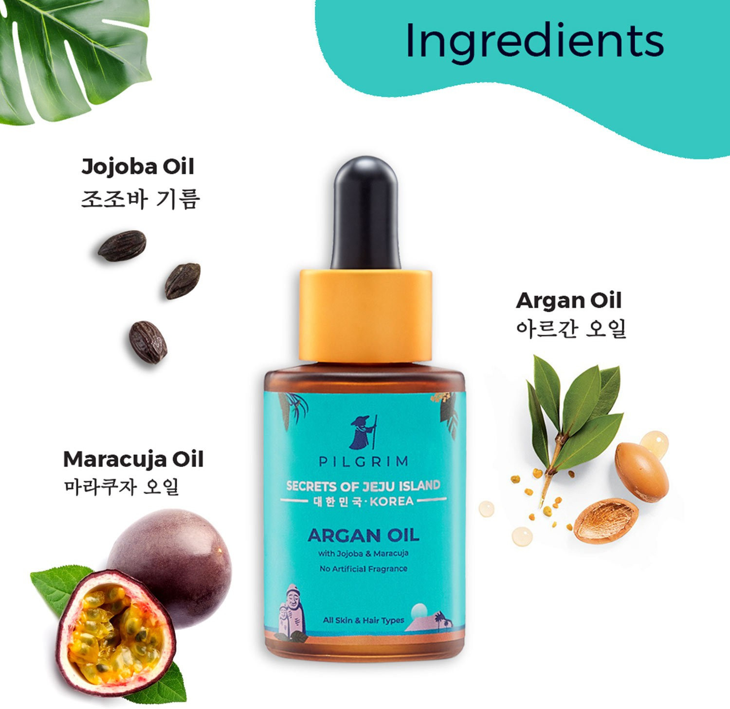 Image of Pilgrim Argan Oil for Healthy Hair, Face, Nails & Skin | Korean Skin Care Products with Jojoba Oil, Maracuja Oil | 100% Safe on All Skin & Hair Types | No Sulphate, Paraben | 30ml