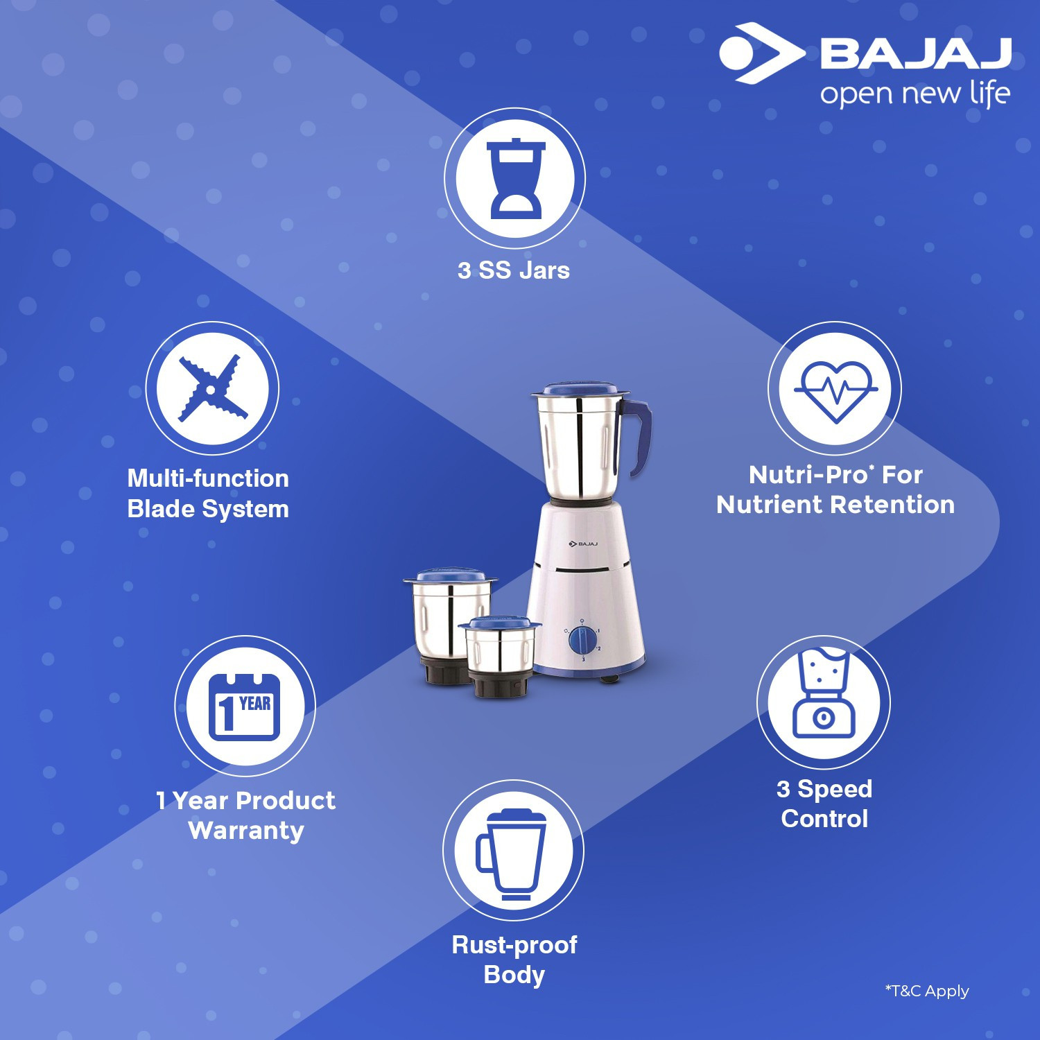 Image of BAJAJ 3 Jar 500 W Mixer Grinder