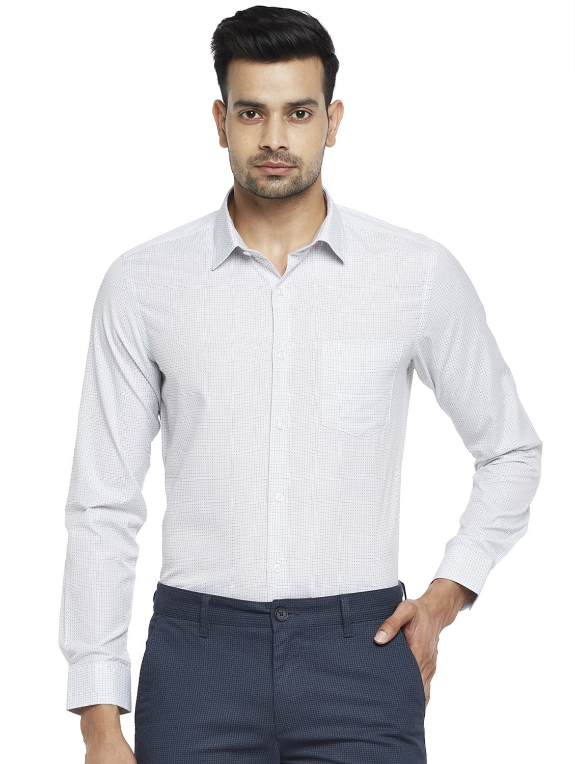 Image of Byford by Pantaloons Men Printed Formal White Shirt