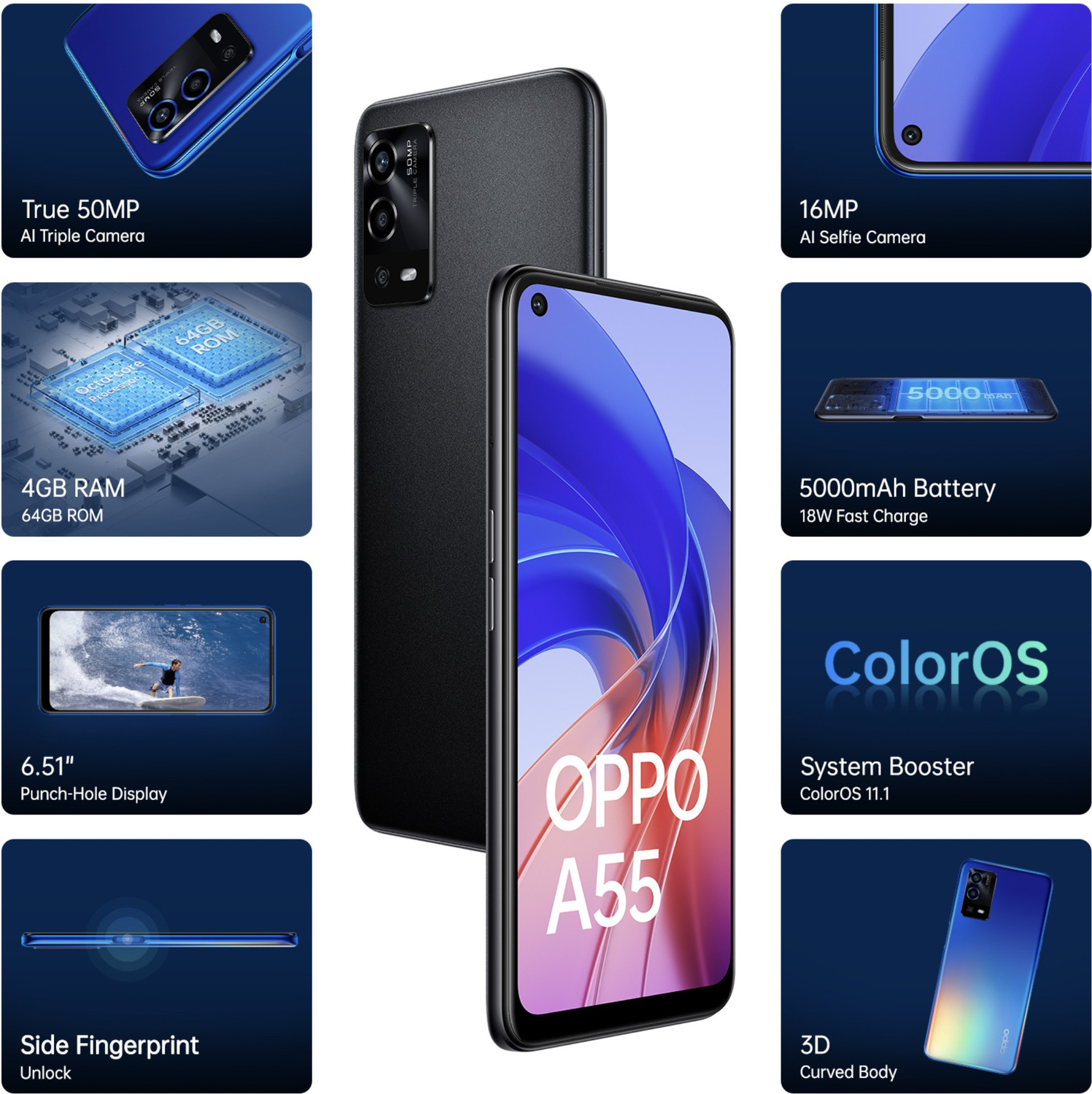 Image of OPPO A55 (Starry Black, 64 GB) (4 GB RAM)