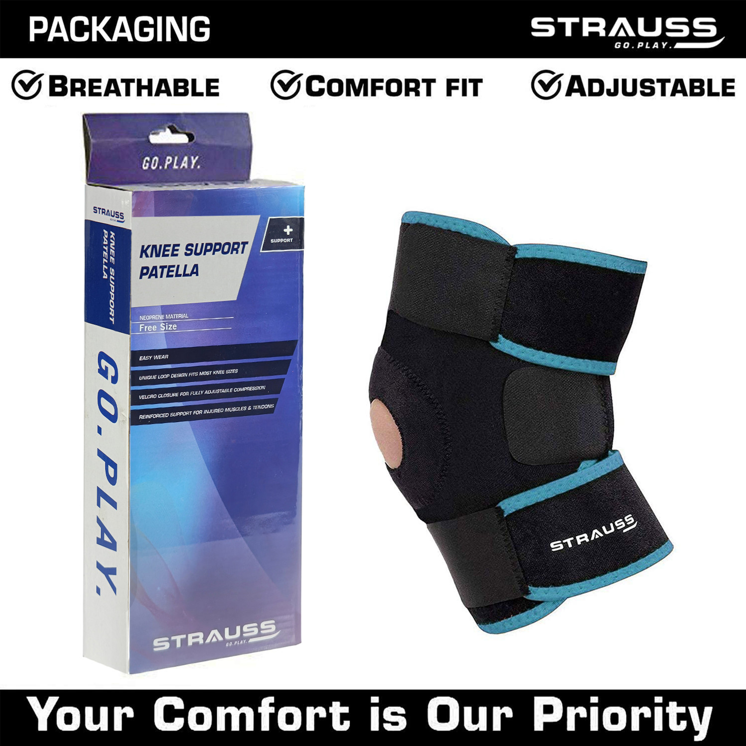 Image of Strauss Adjustable Knee Support Patella | Knee Cap | Knee Brace | Knee Band (Single) Knee Support