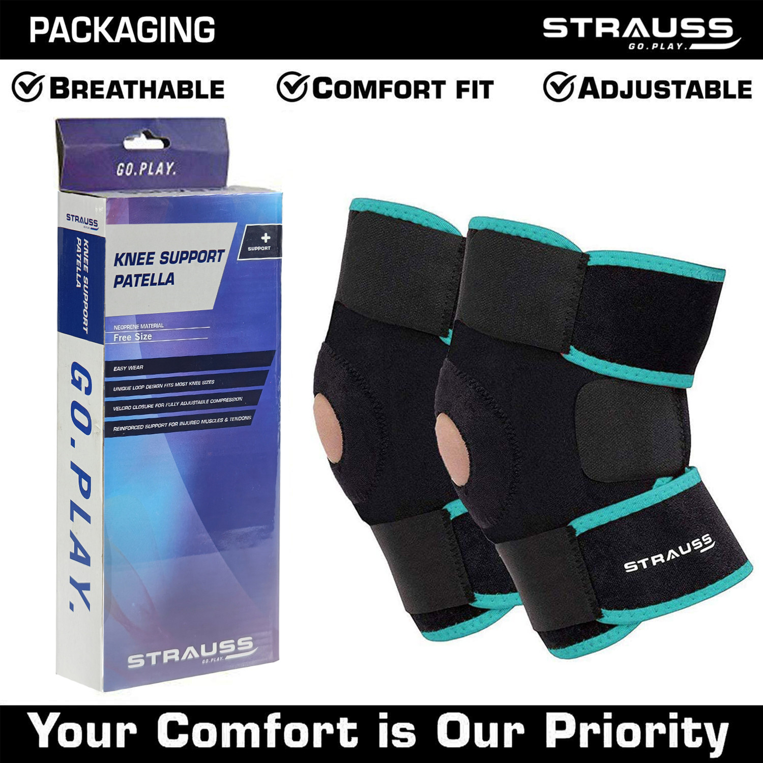 Image of Strauss Adjustable Knee Support Patella | Knee Cap | Knee Brace | Knee Band (Pair) Knee Support