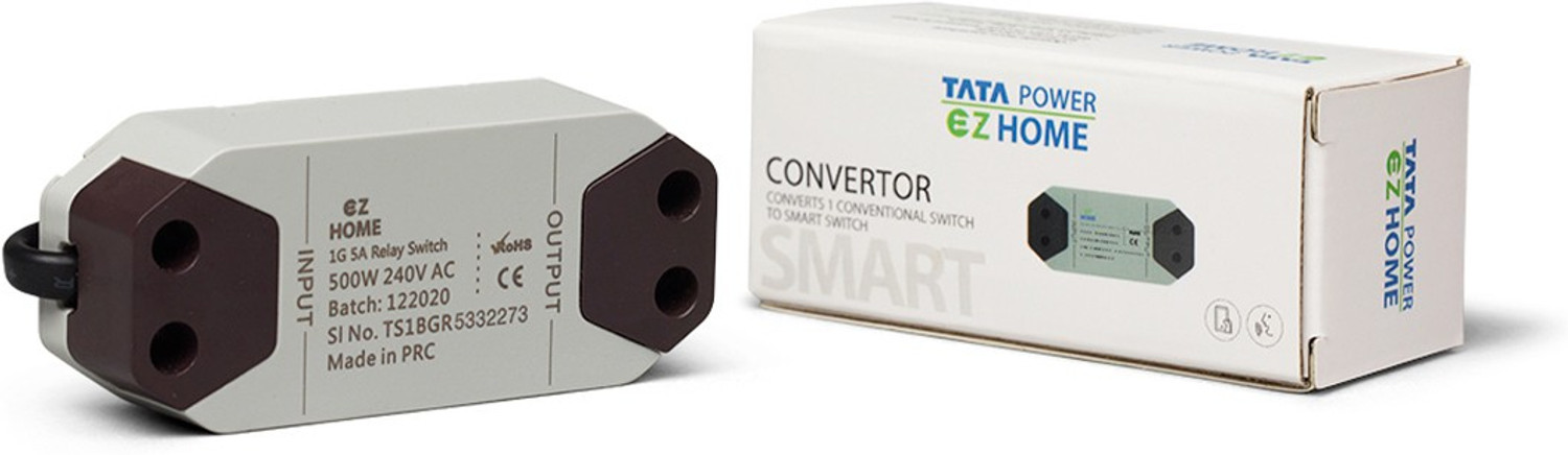 Image of TATA POWER EZ HOME Wifi Smart Switch Convertor for Light, 5A 1 Channel Retrofittable Smart Switch (Grey, Black)