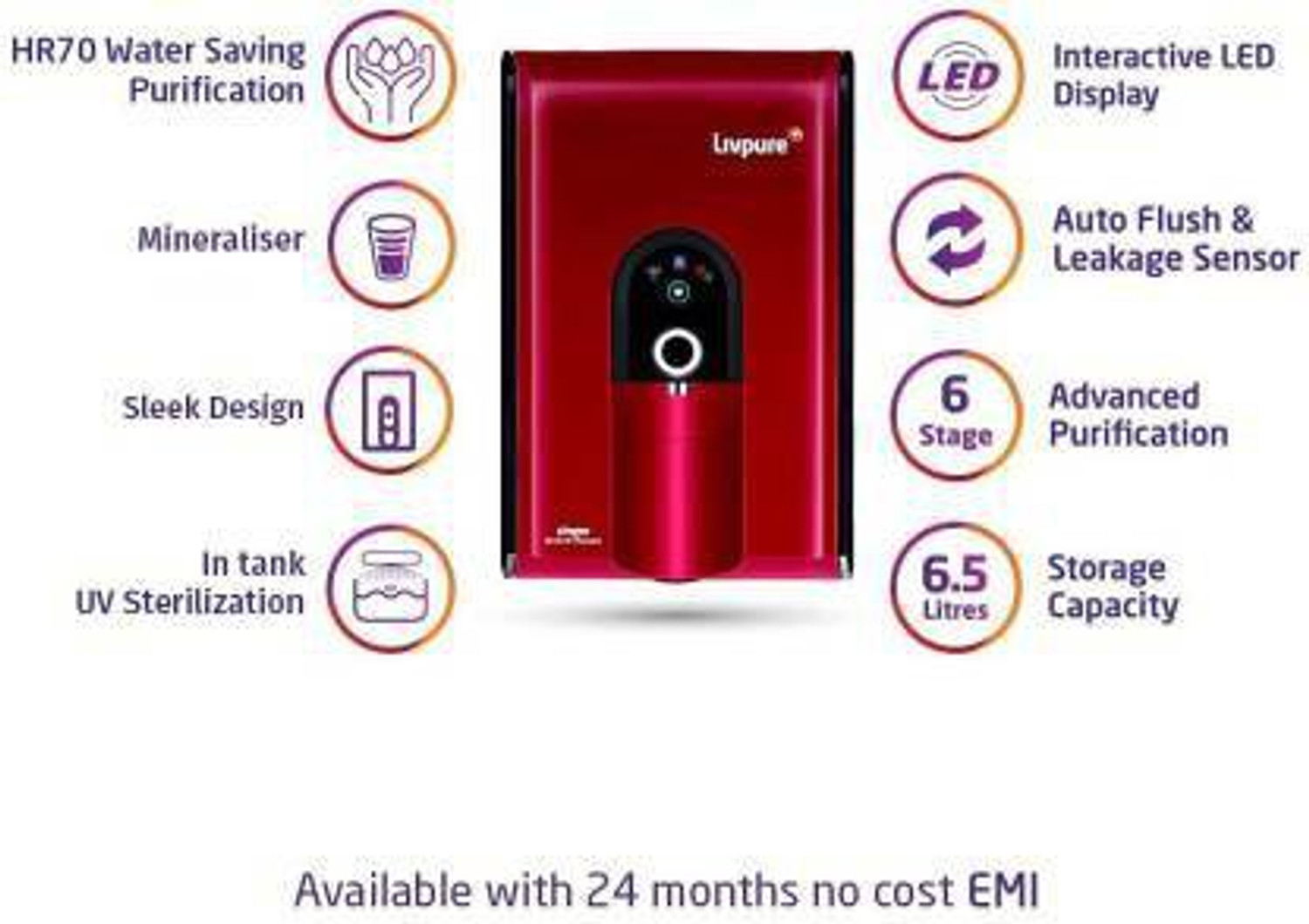 Image of LIVPURE LV-ZNGER-HR 6 L RO + UV + UF + Minerals Water Purifier