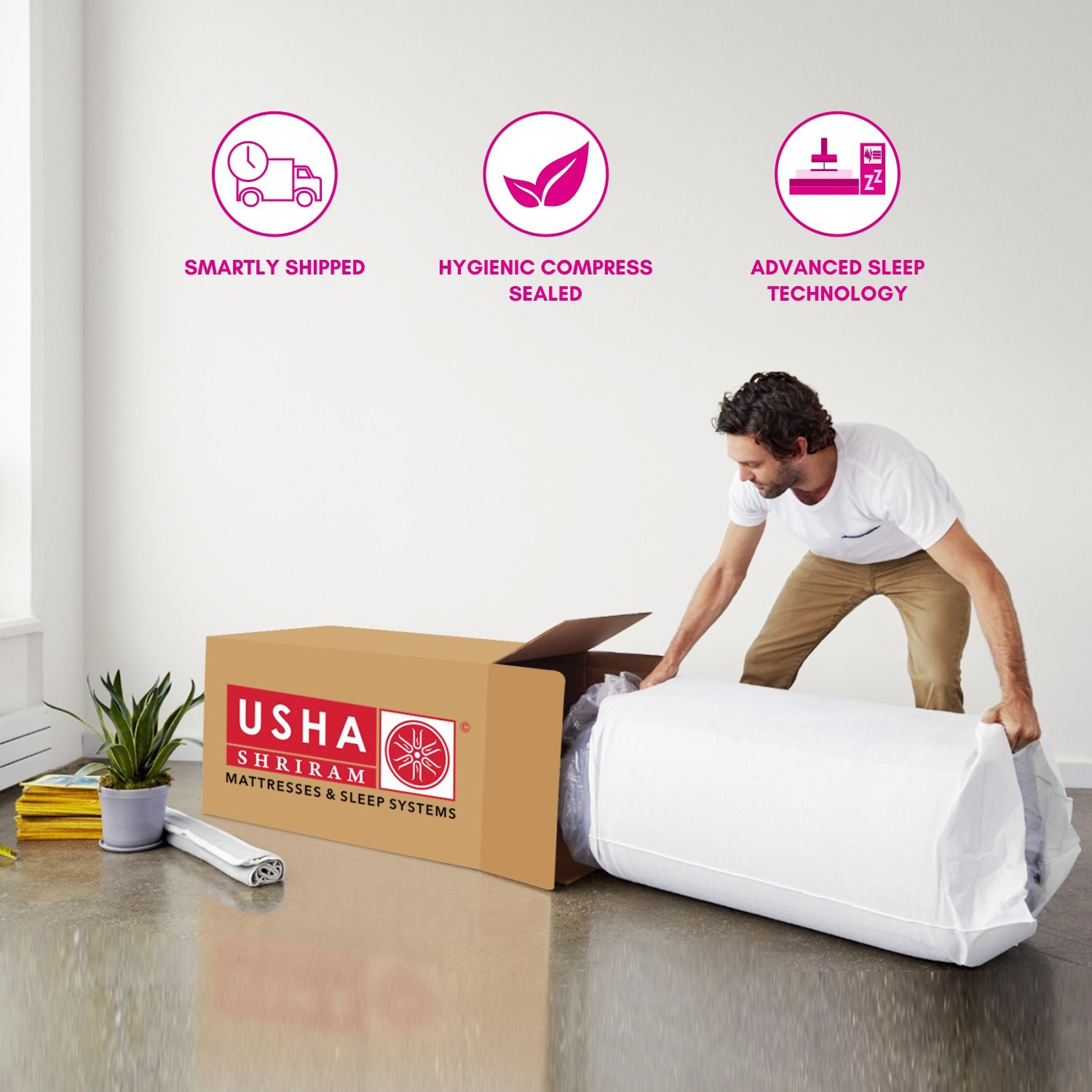 Image of Usha Shriram Rizewell Bamboo Fabric 8 inch Queen Pocket Spring Mattress