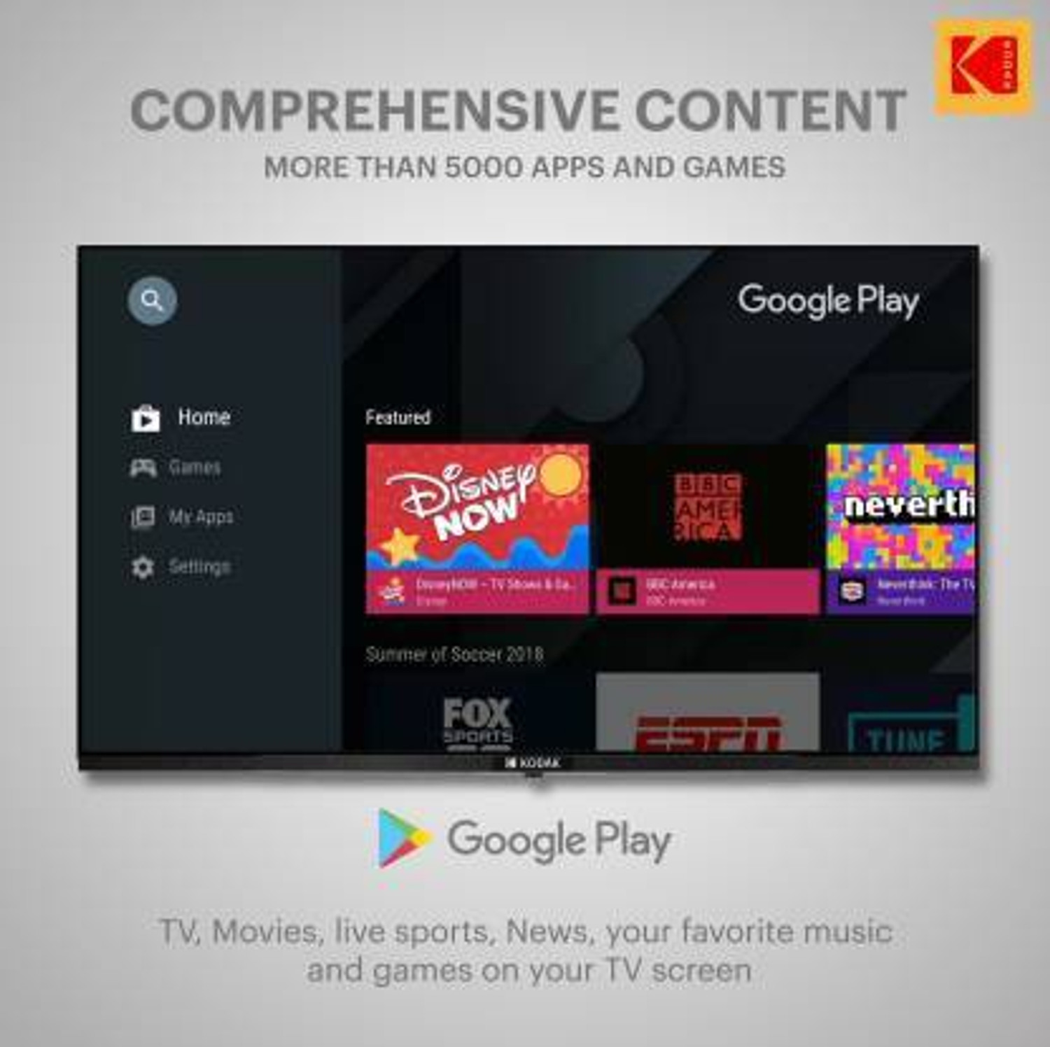 Image of KODAK CA Series 108 cm (43 inch) Ultra HD (4K) LED Smart Android TV with Dolby Digital Plus & DTS TruSurround (43CA2022)