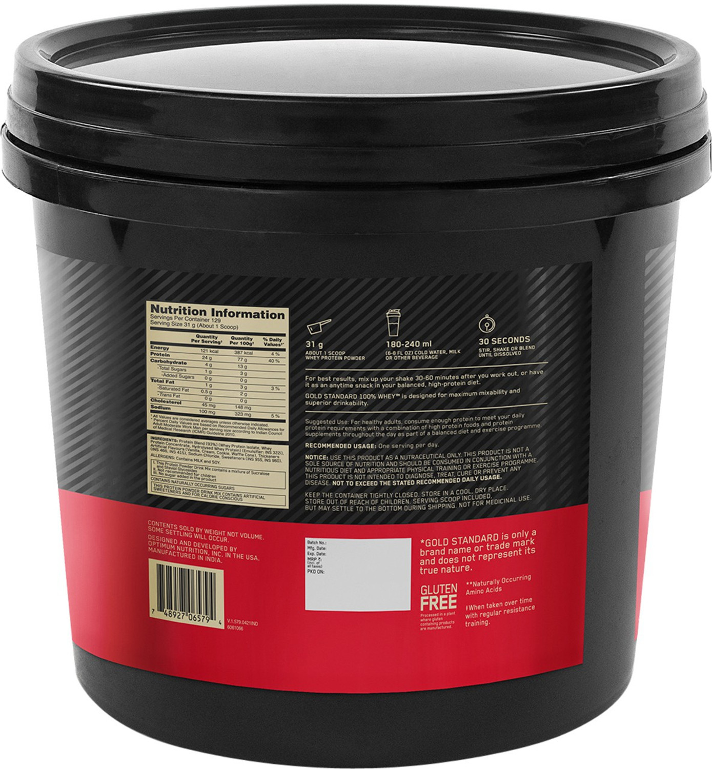 Image of Optimum Nutrition (ON) Gold Standard 100% Whey Protein Powder - Primary Source Isolate Whey Protein