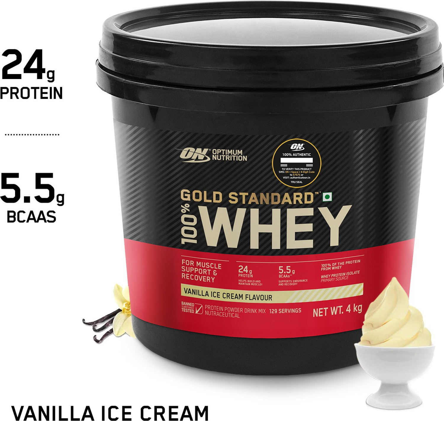 Image of Optimum Nutrition (ON) Gold Standard 100% Whey Protein Powder - Primary Source Isolate Whey Protein