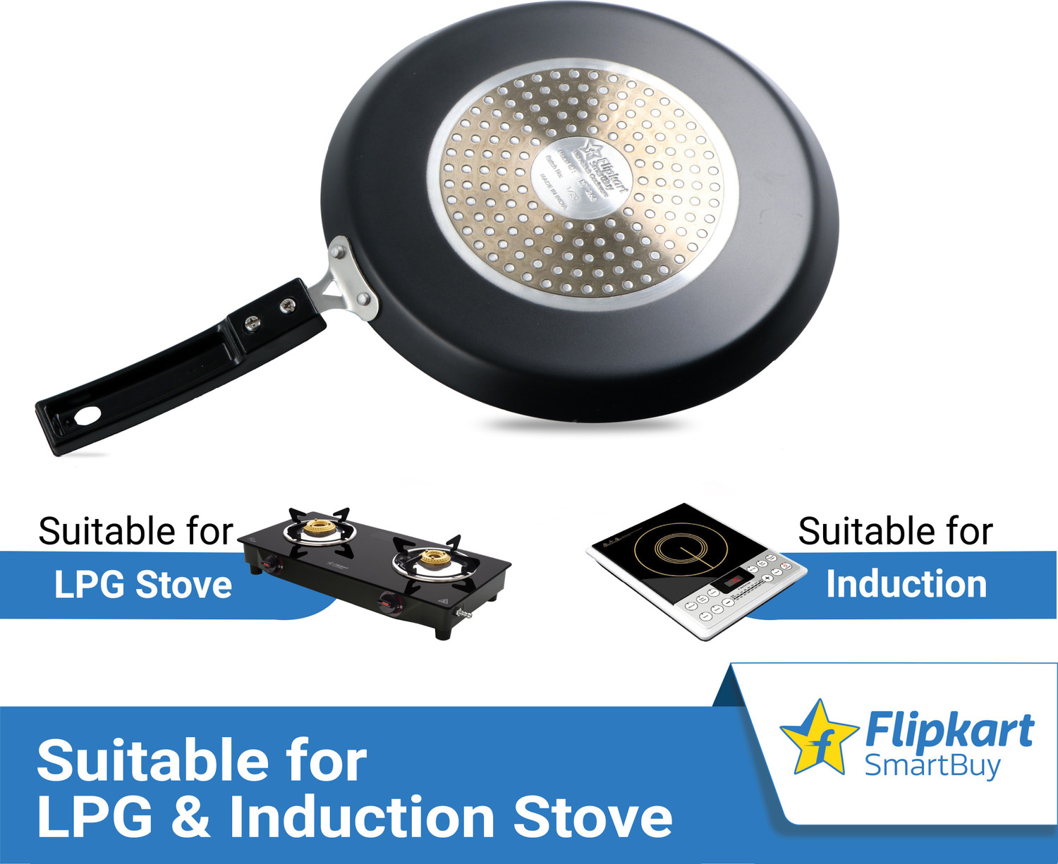 Image of Flipkart SmartBuy Induction Bottom Splatter Finish Tawa 28 cm diameter