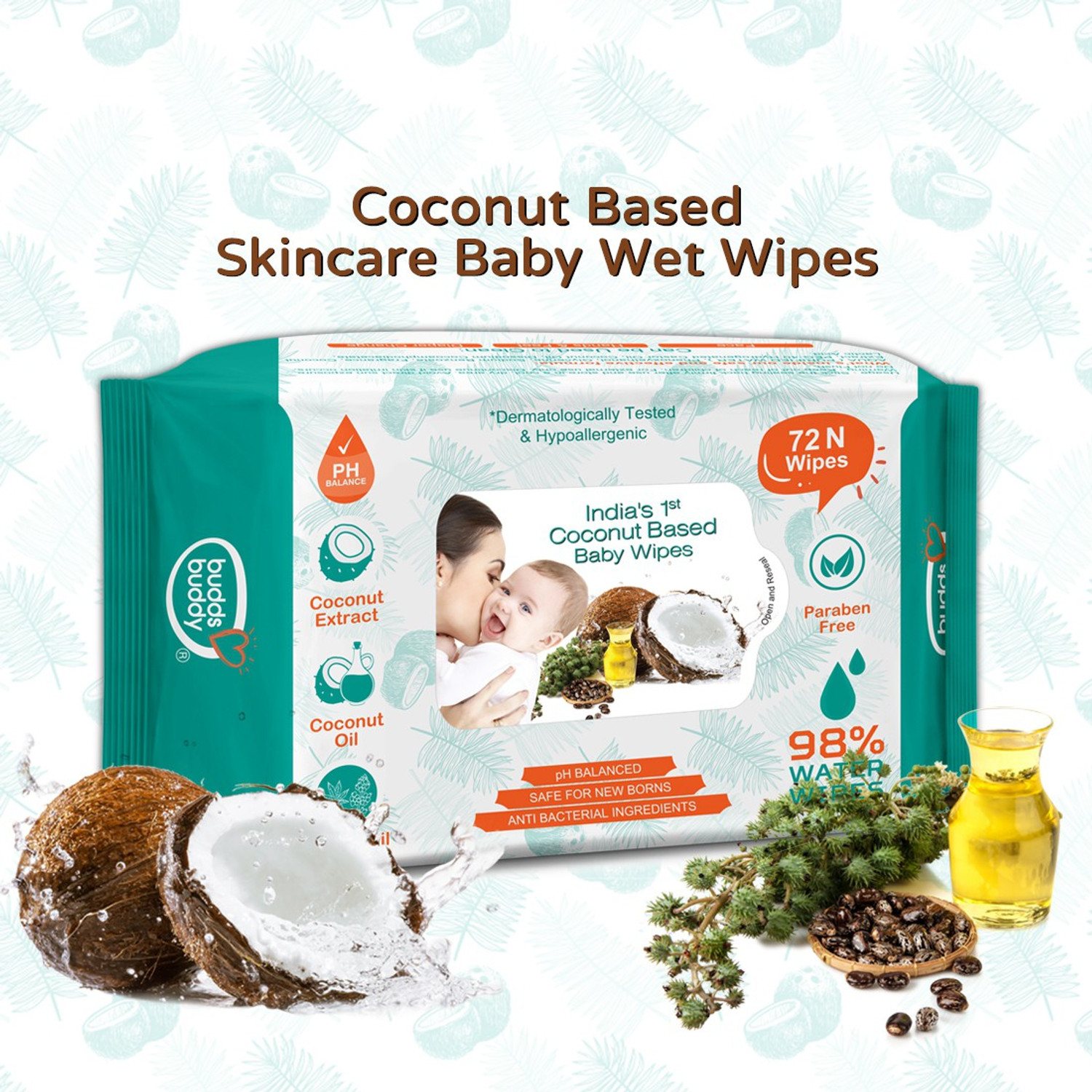 Image of Buddsbuddy Combo of 4 Coconut Based Skincare Baby Wet Wipes