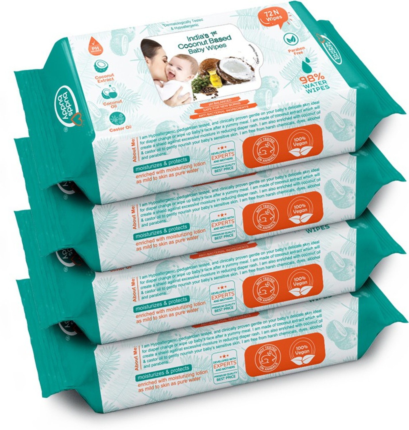 Image of Buddsbuddy Combo of 4 Coconut Based Skincare Baby Wet Wipes