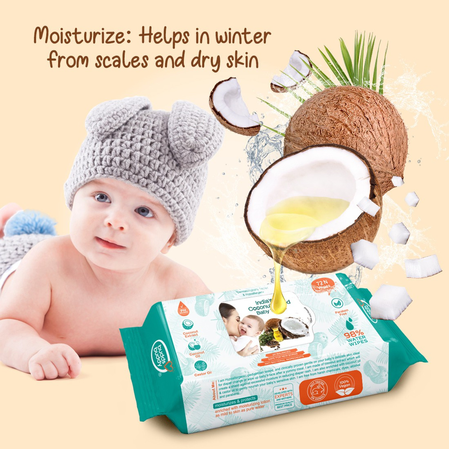 Image of Buddsbuddy Combo of 4 Coconut Based Skincare Baby Wet Wipes