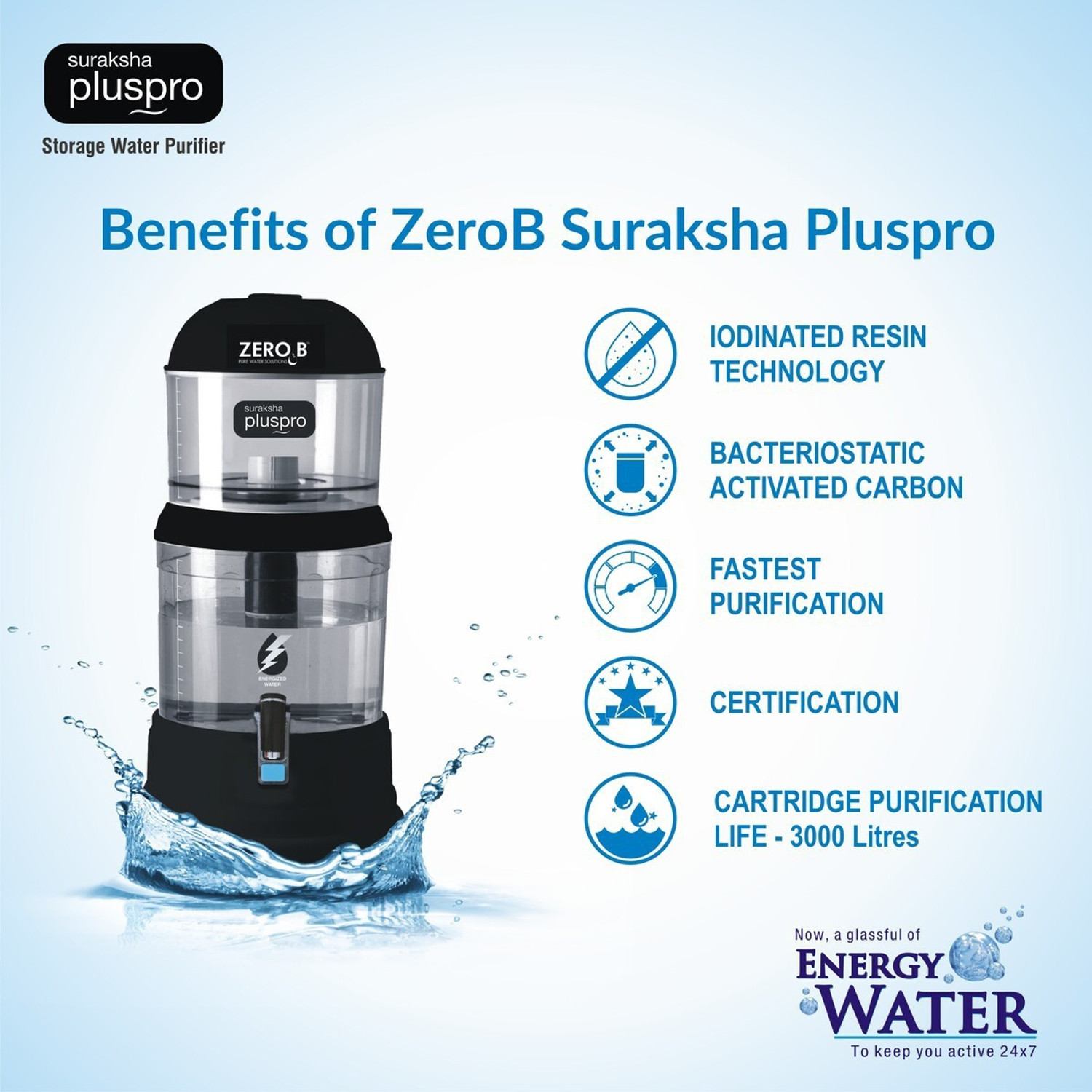 Image of Zero B Suraksha Plus Pro 15 L Gravity Based Water Purifier