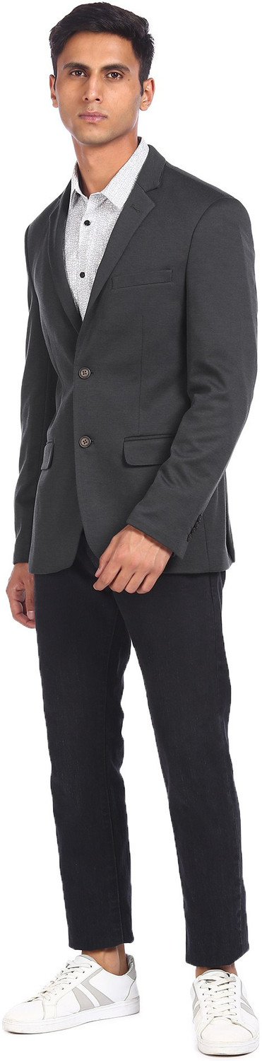 Image of FLYING MACHINE Solid Single Breasted Casual Men Blazer