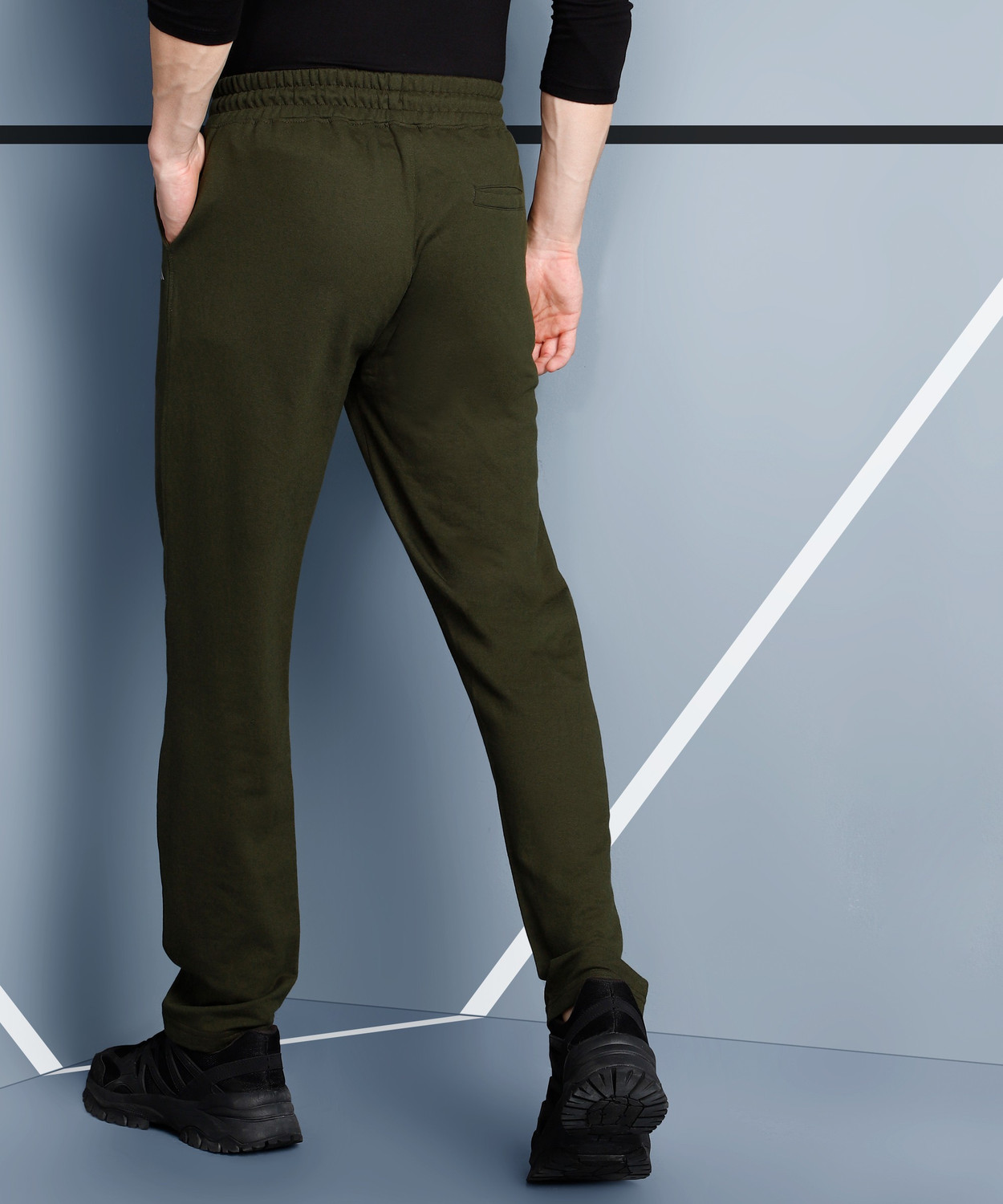 Image of Adrenex Solid Men Dark Green Track Pants