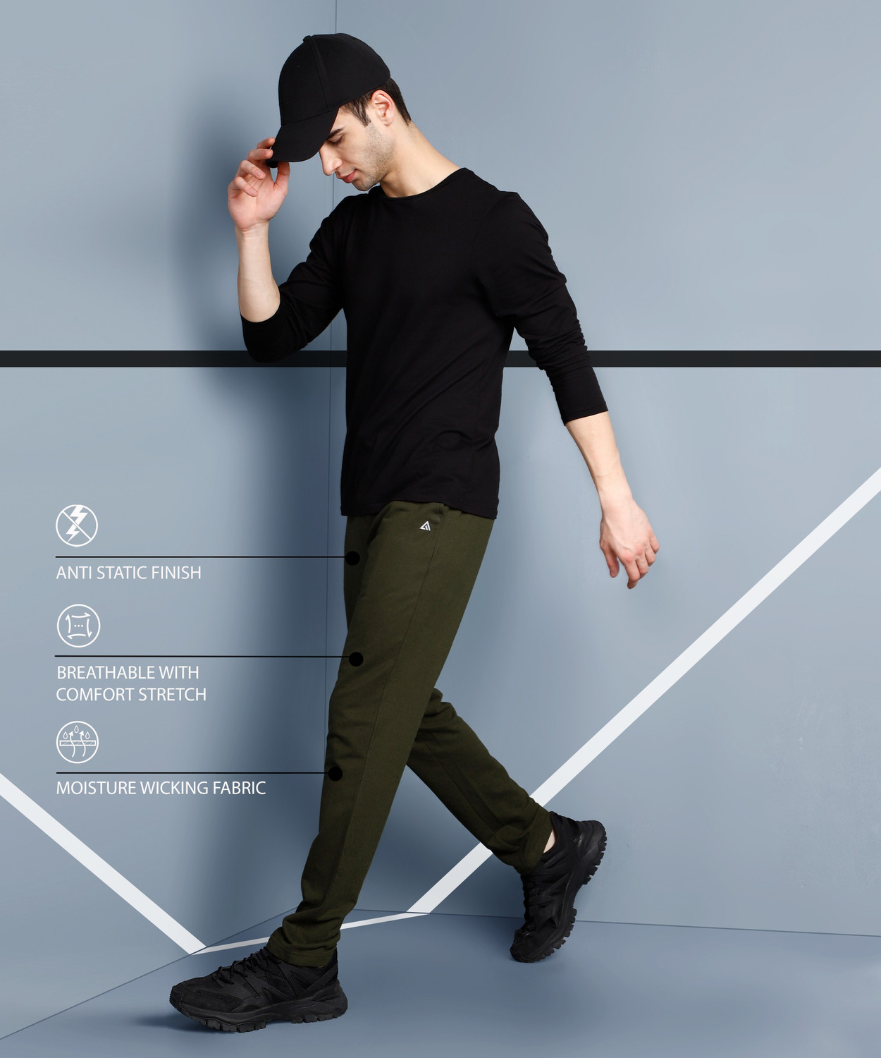 Image of Adrenex Solid Men Dark Green Track Pants