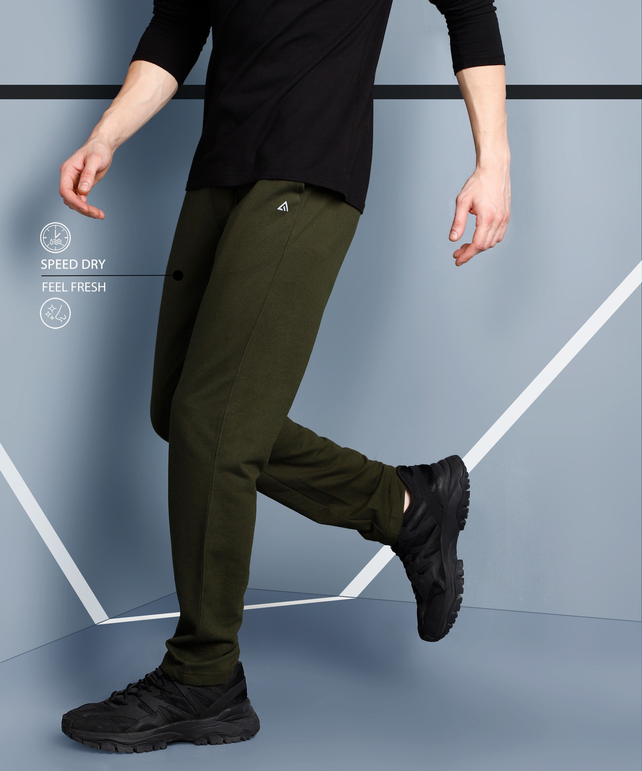 Image of Adrenex Solid Men Dark Green Track Pants