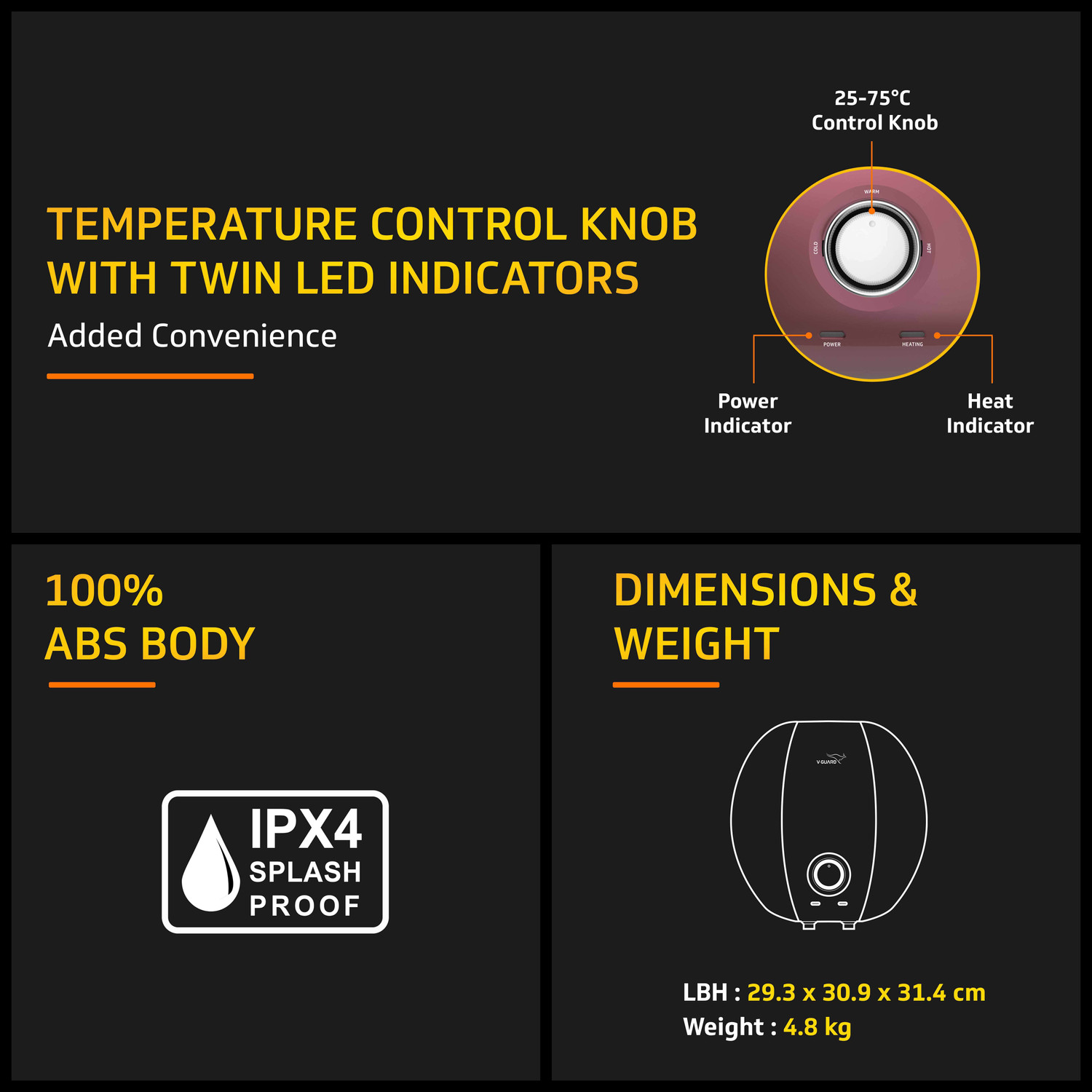 Image of V-Guard Pebble Shine 6 L Storage Water Geyser Rust-proof ABS Body| BEE 5 Star Rating | Advanced 4 Layer Safety | Suitable for Hard Water