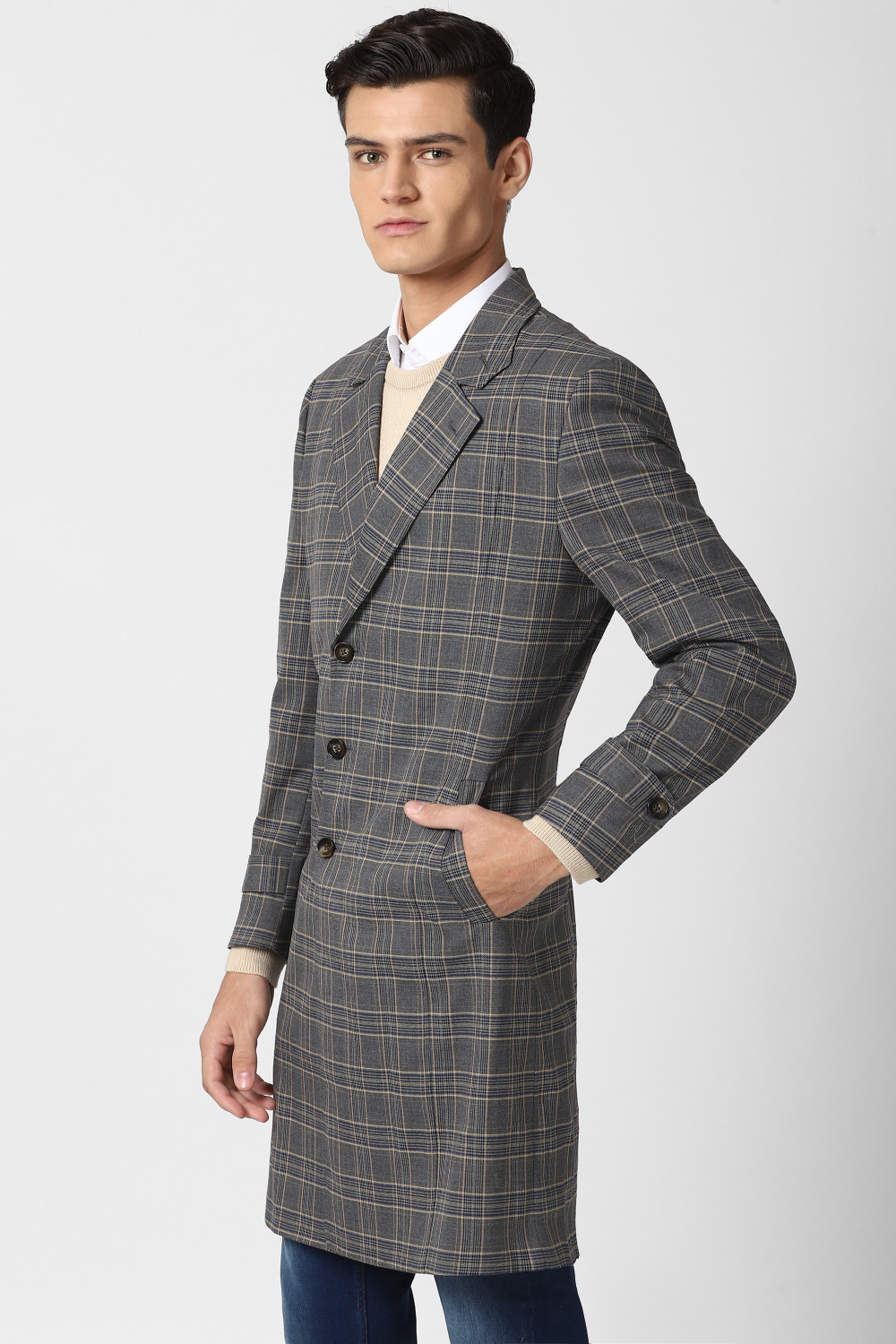 PETER ENGLAND Polyester Viscose Blend Checkered Coat Price History