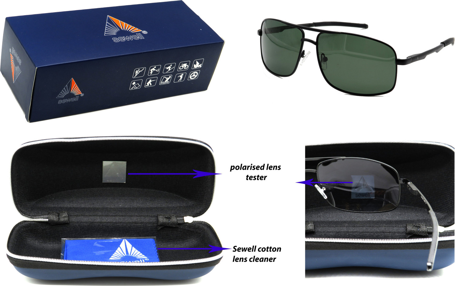 Image of Sewell Polarized, UV Protection Rectangular Sunglasses (Free Size) (For Men, Green)