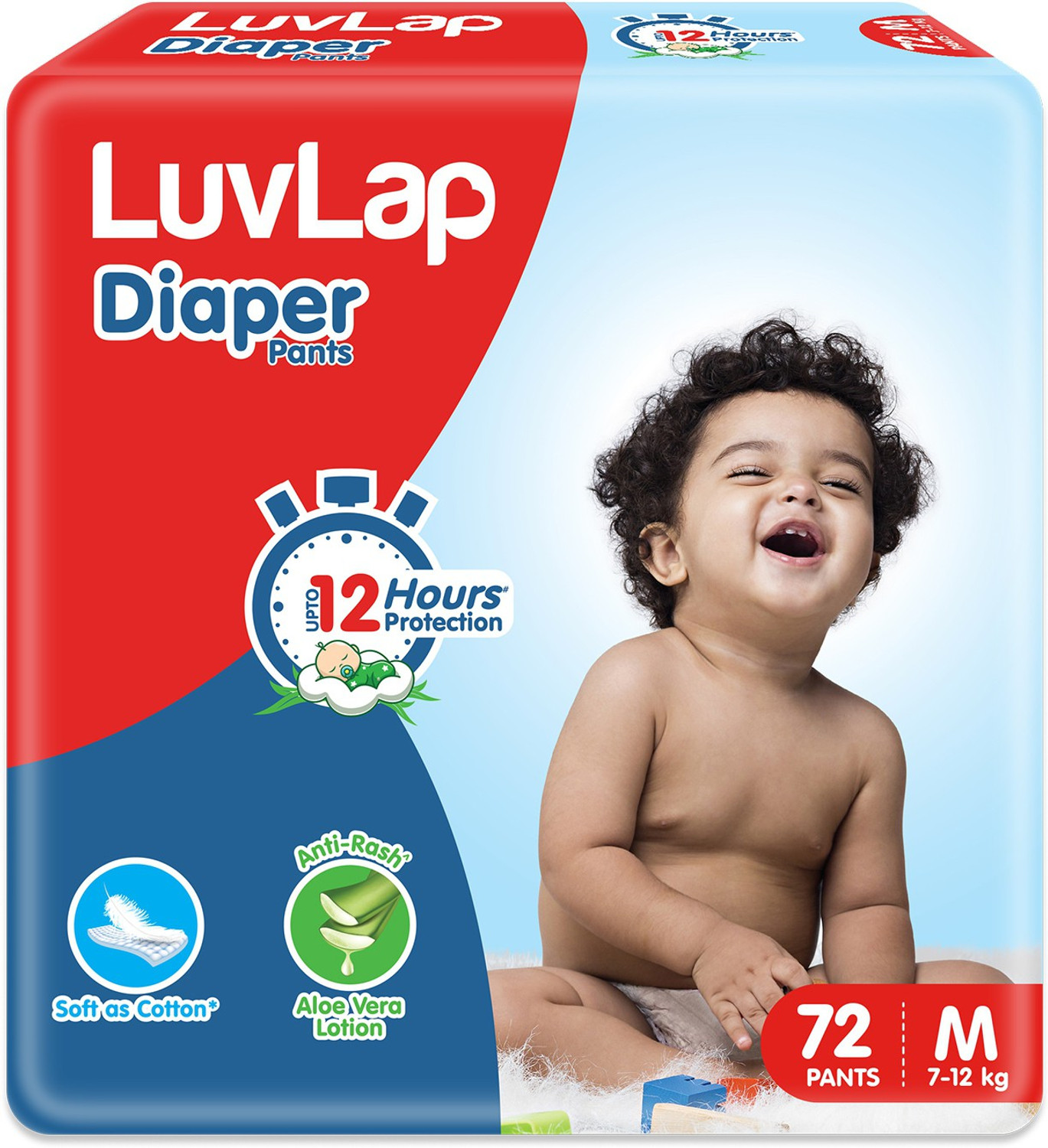 Image of LuvLap Diaper Pants Medium (MD) 7 to 12Kg, 72 Count, Baby Diaper Pants, with Aloe Vera Lotion for rash protection, with upto 12 Hour protection - M