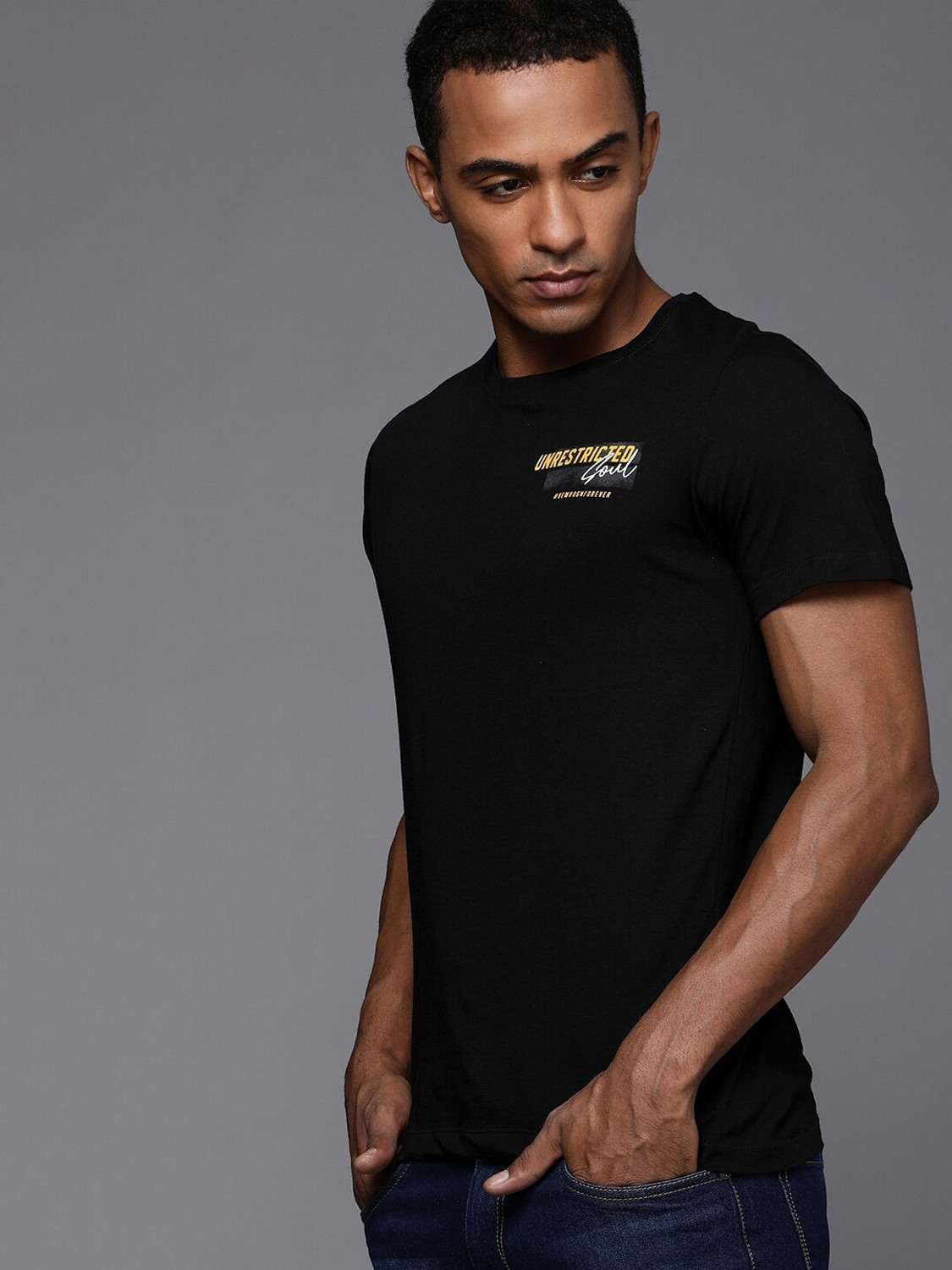 WROGN Typography Men Round Neck Black T Shirt Price History