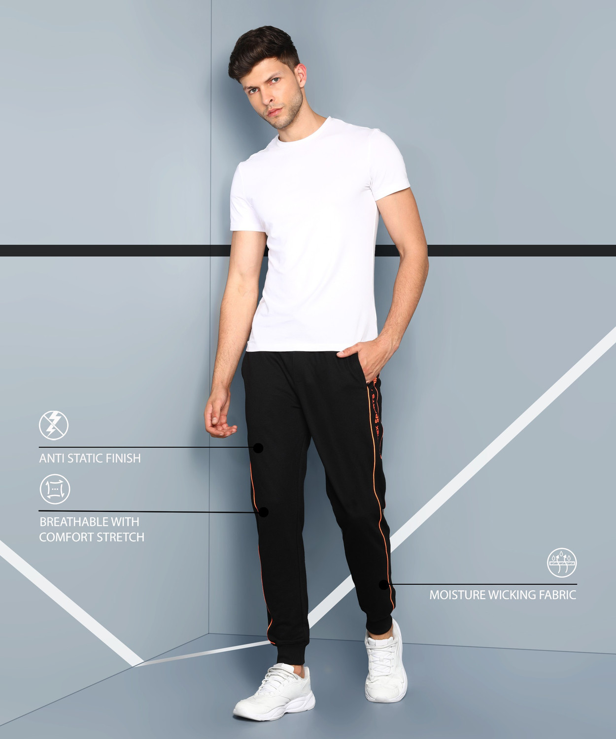 Image of Adrenex Solid Men Black Track Pants