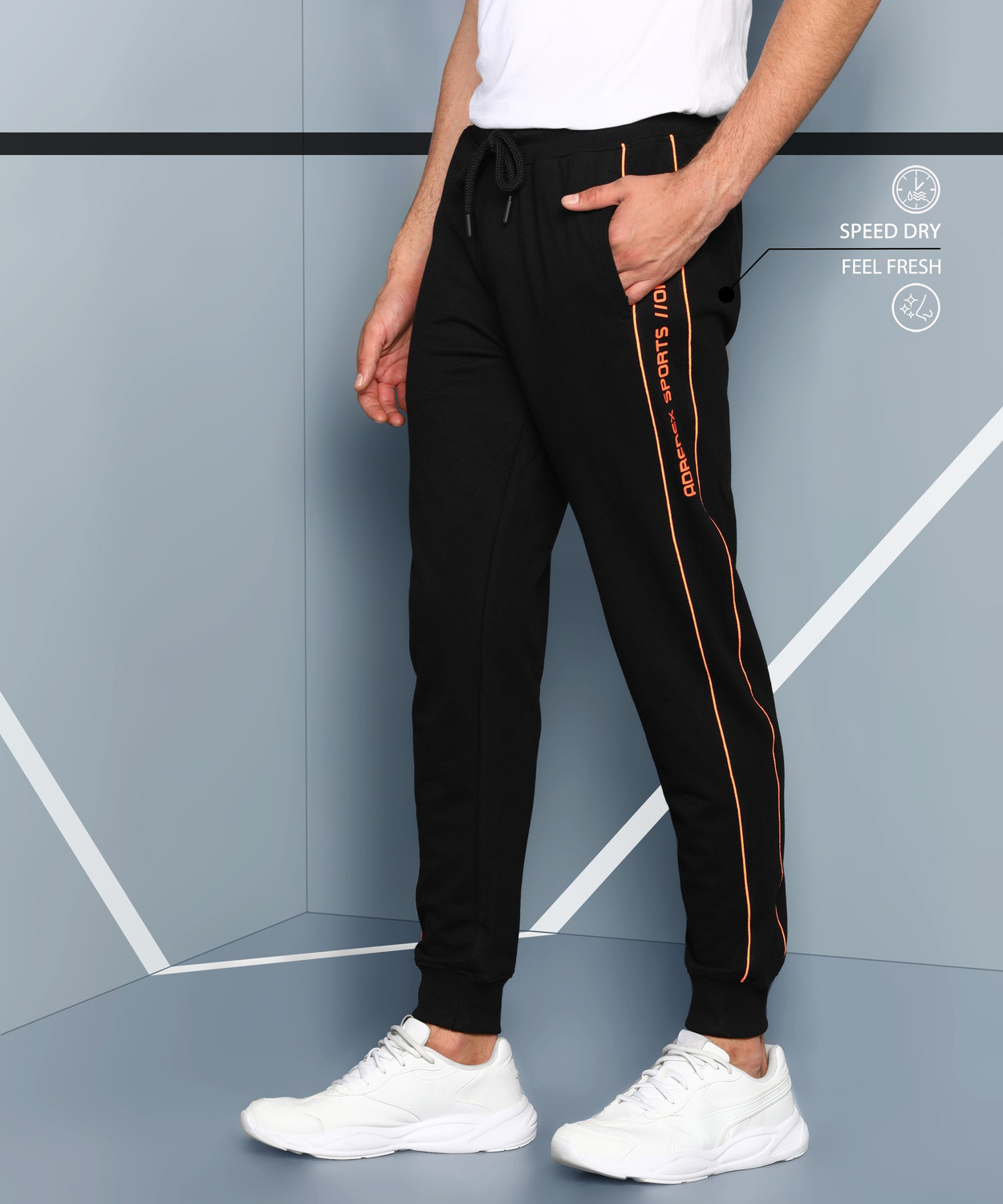 Image of Adrenex Solid Men Black Track Pants