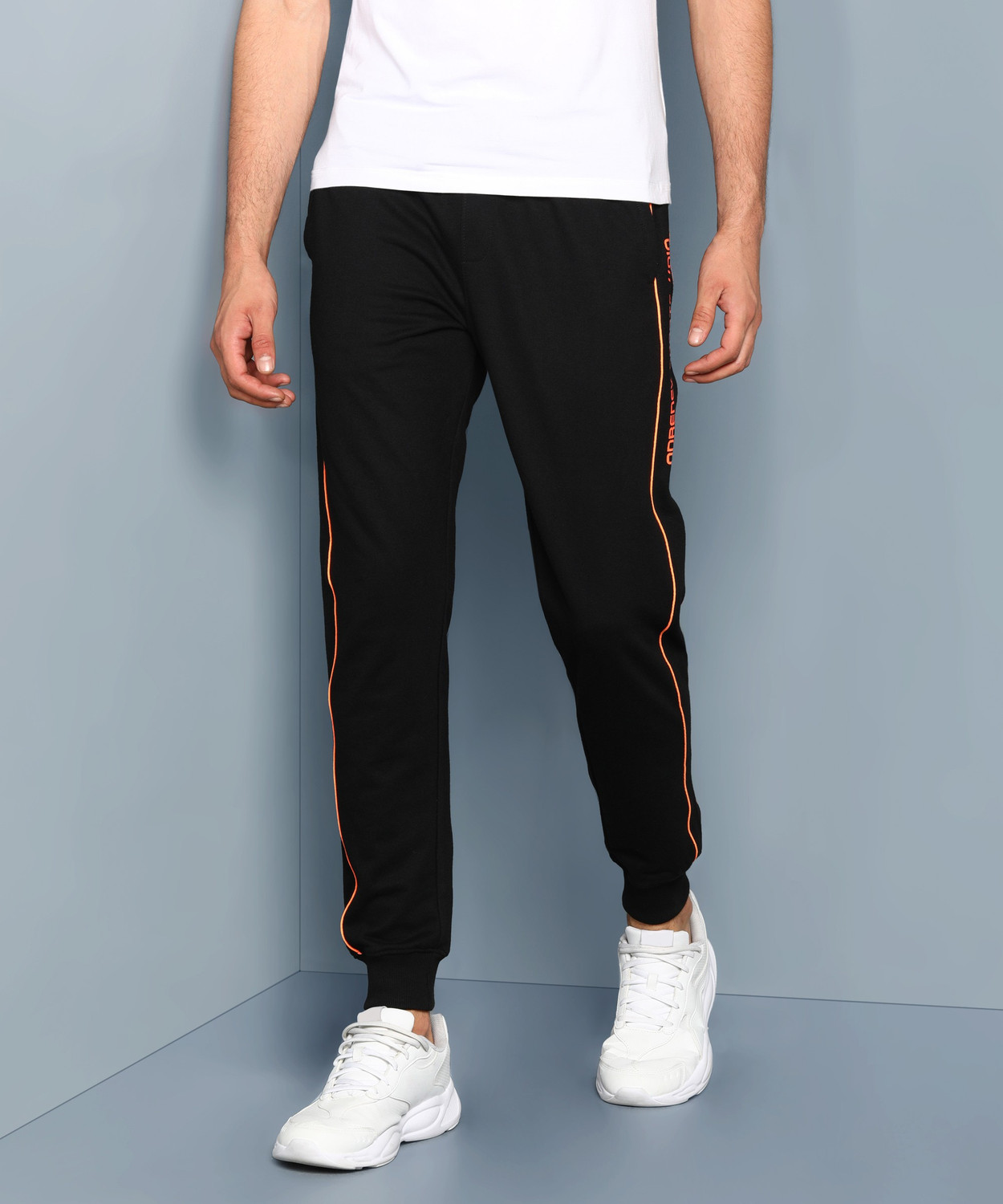 Image of Adrenex Solid Men Black Track Pants