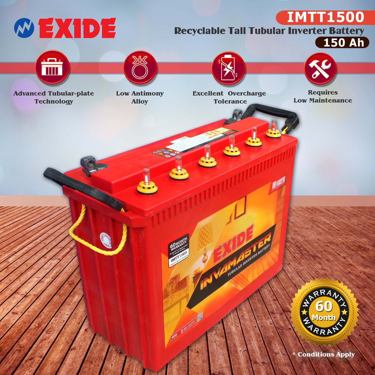 EXIDE IMTT1500 150Ah Tall Tubular Battery With 60 Month Warranty exide-imtt1500-150ah-tall-tubular-battery-with-60-month-warranty