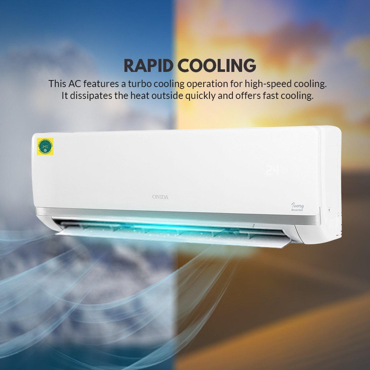 Image of ONIDA 1.5 Ton 3 Star Split Inverter AC - White (IR183IVR, Copper Condenser)