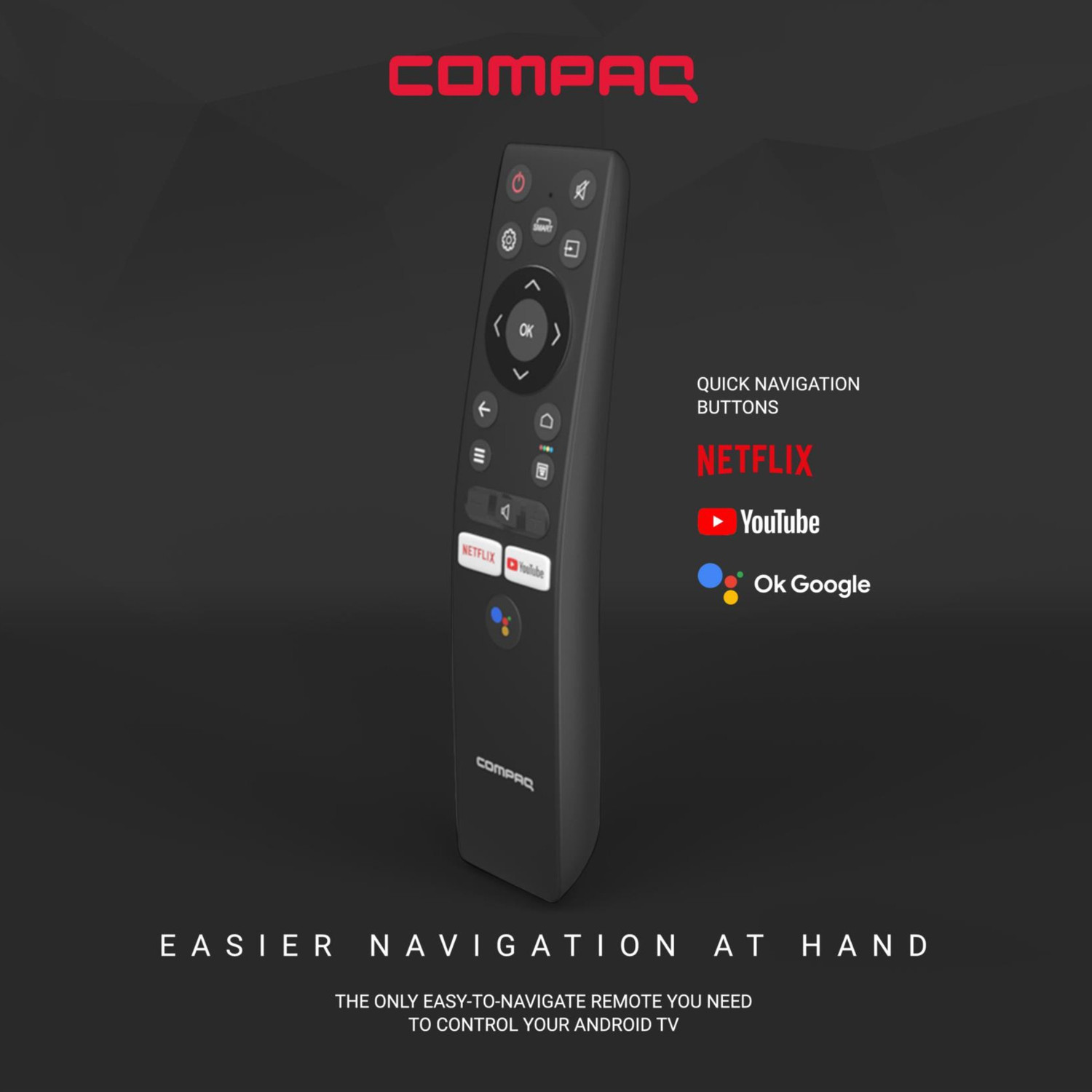 Image of Compaq HUEQ G43B 108 cm (43 inch) Ultra HD (4K) LED Smart Android TV with 2 GB RAM, Mimi Sound Personalisation, Google Assistant